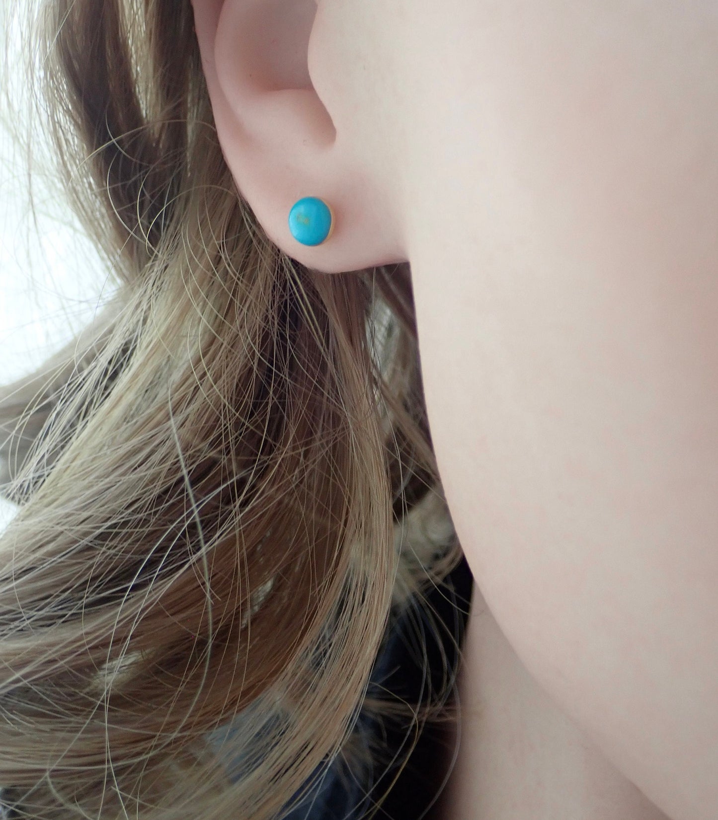 Genuine Turquoise Stud Earrings – 14k Gold Electroplated Setting