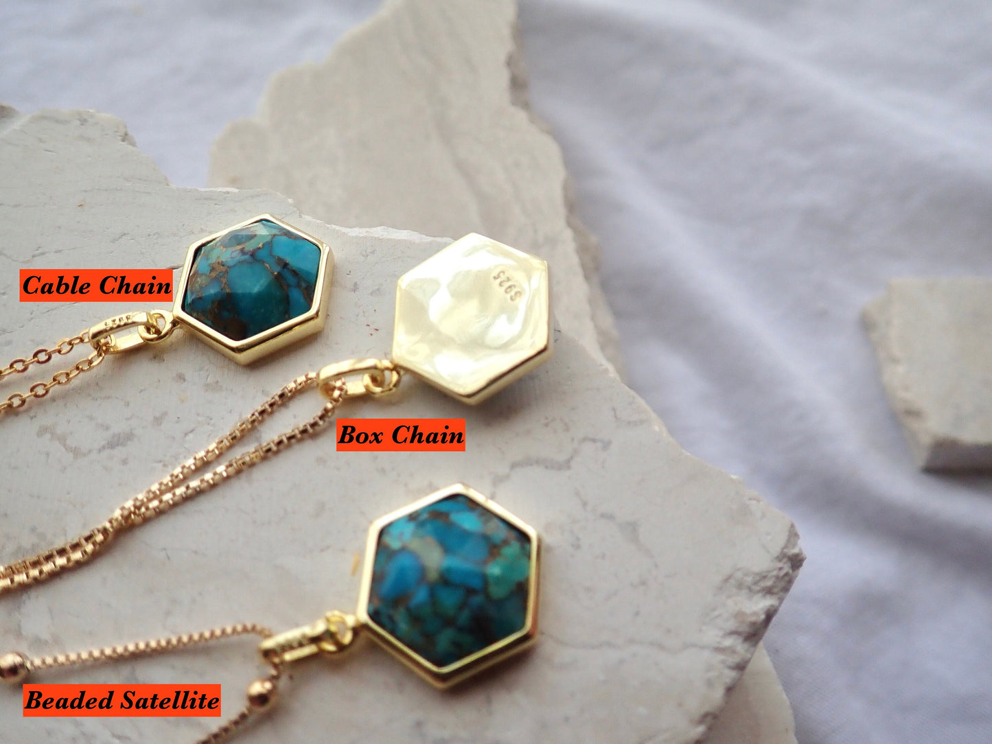 Turquoise Pendant Necklace -14k Gold Vermeil Turquoise Necklace, Hexagon Gemstone Necklace,December Birthstone