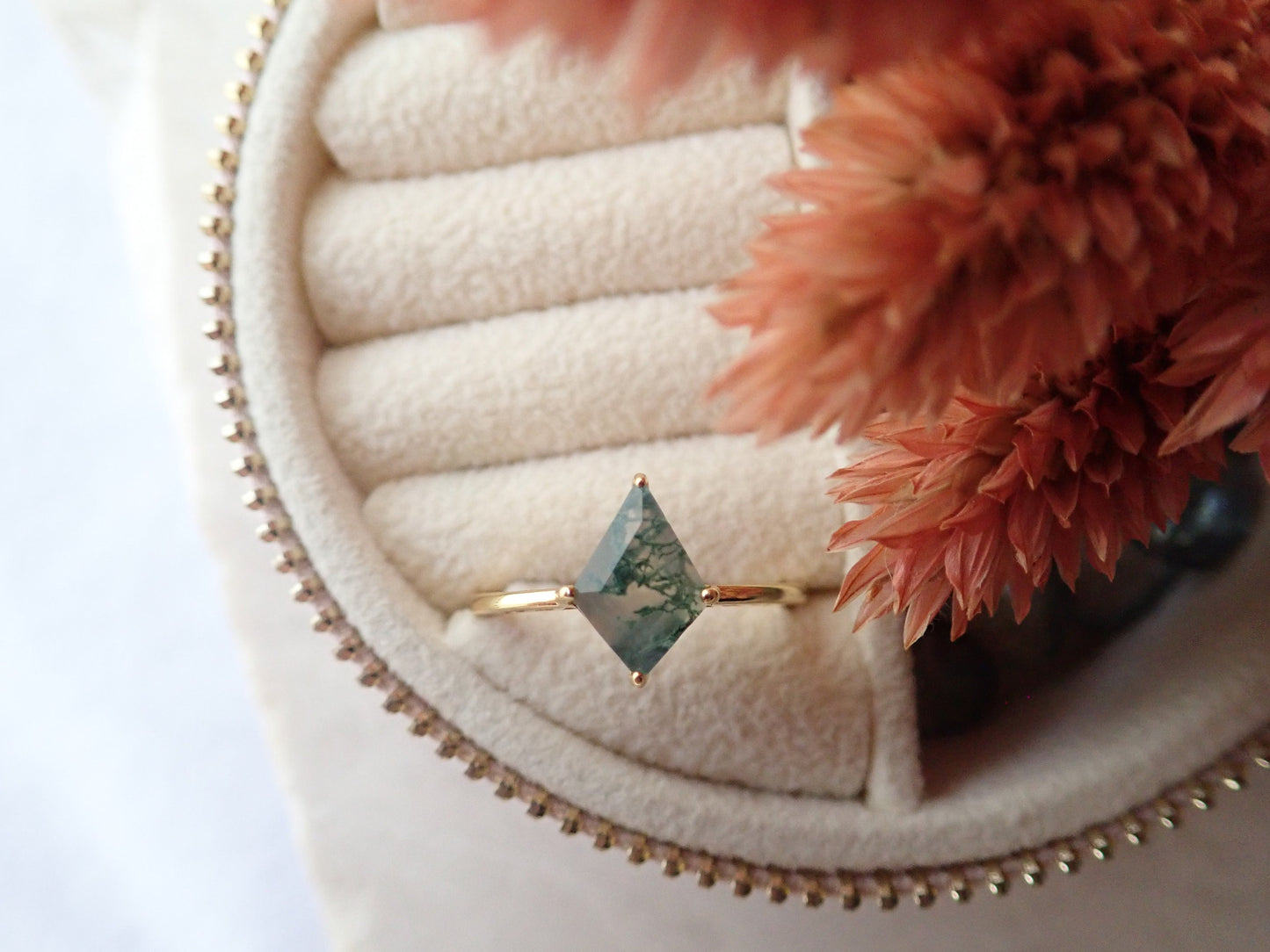 Moss Agate Ring - Kite Shape Gemstone Ring - Gold Vermeil Crystal Ring Gold