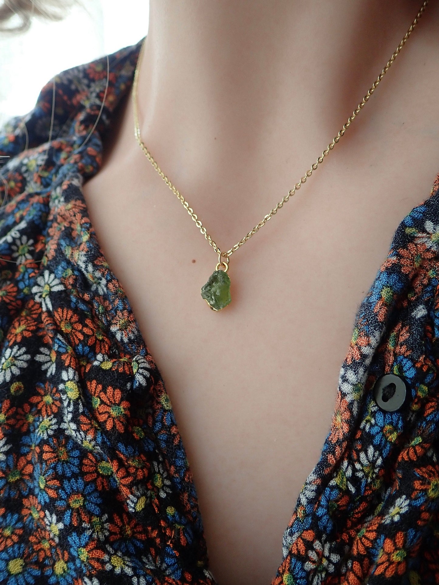 Dainty Raw Peridot Necklace, Natural Peridot Gemstone Necklace, August Birthstone Gift