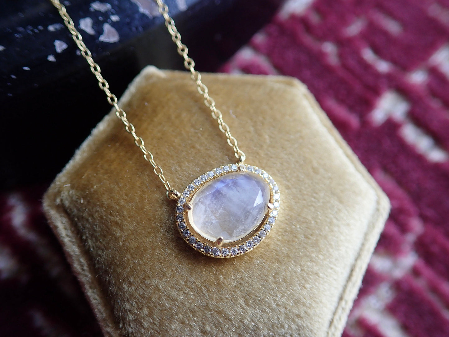 Aquamarine Pendant Necklace with Pave Crystal Setting – Elegant Gold or Silver March Birthstone Jewelry