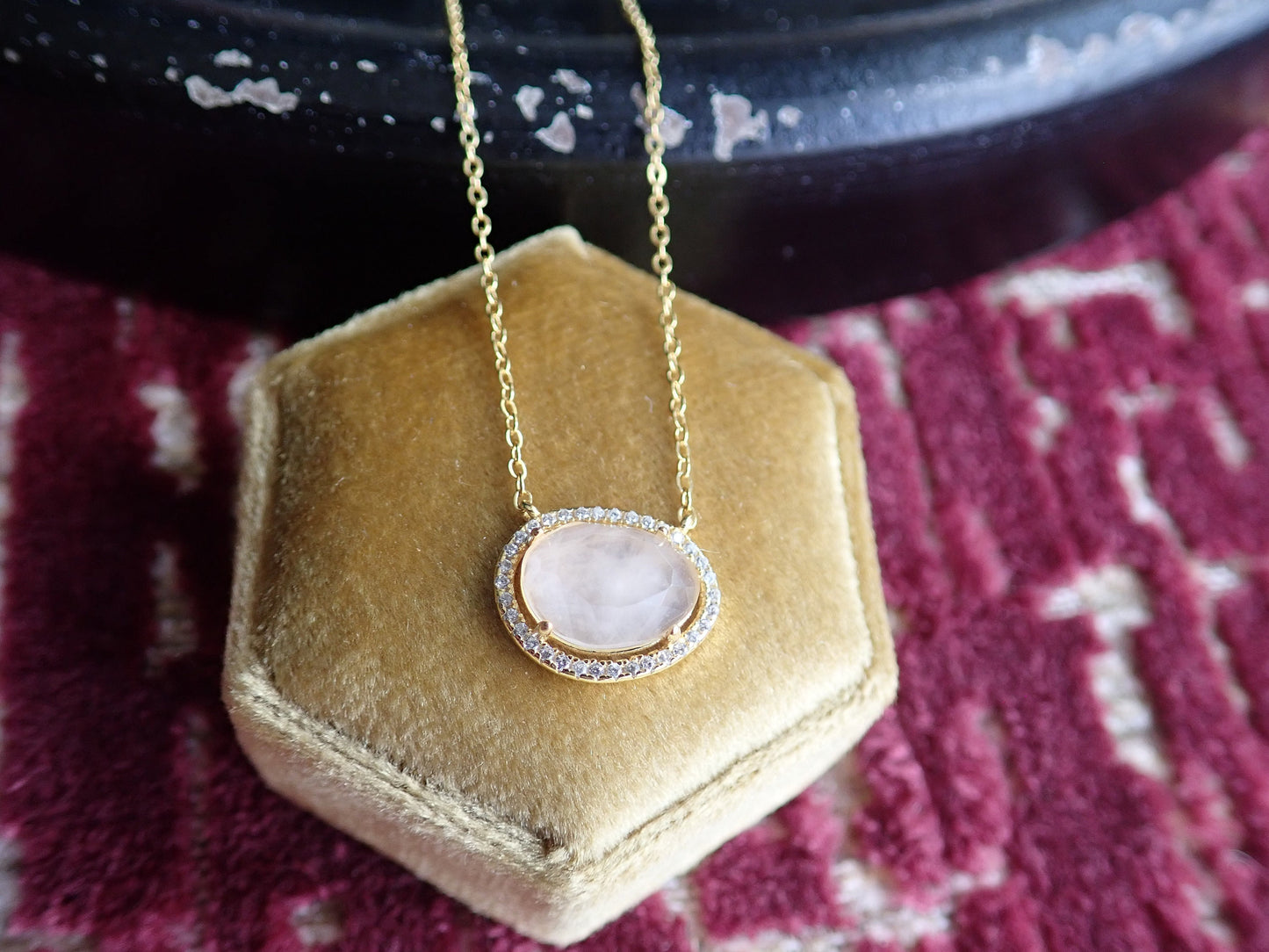 Aquamarine Pendant Necklace with Pave Crystal Setting – Elegant Gold or Silver March Birthstone Jewelry