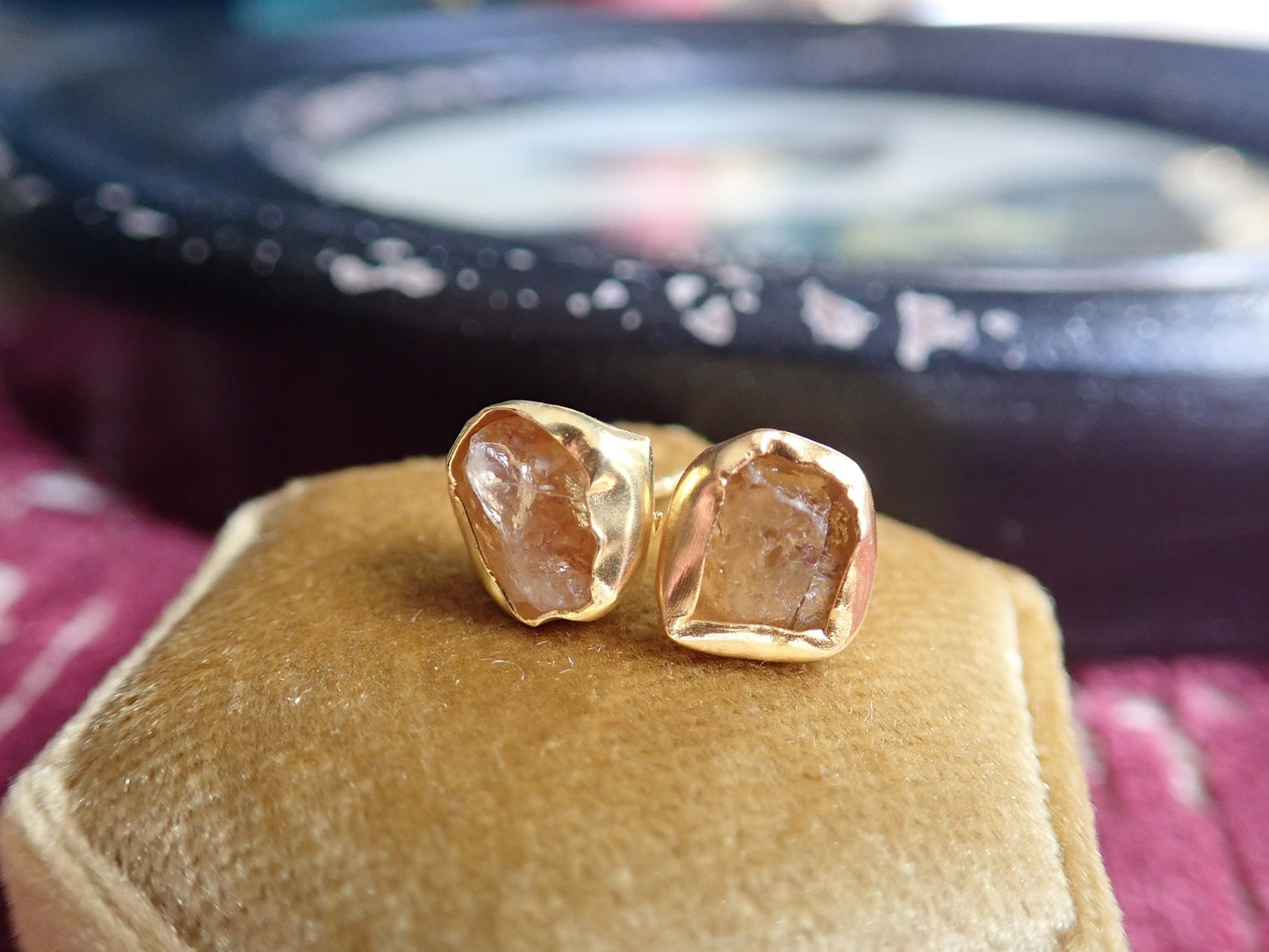 Raw Citrine Stud Earrings – 18k Gold Vermeil over Sterling Silver, Hypoallergenic