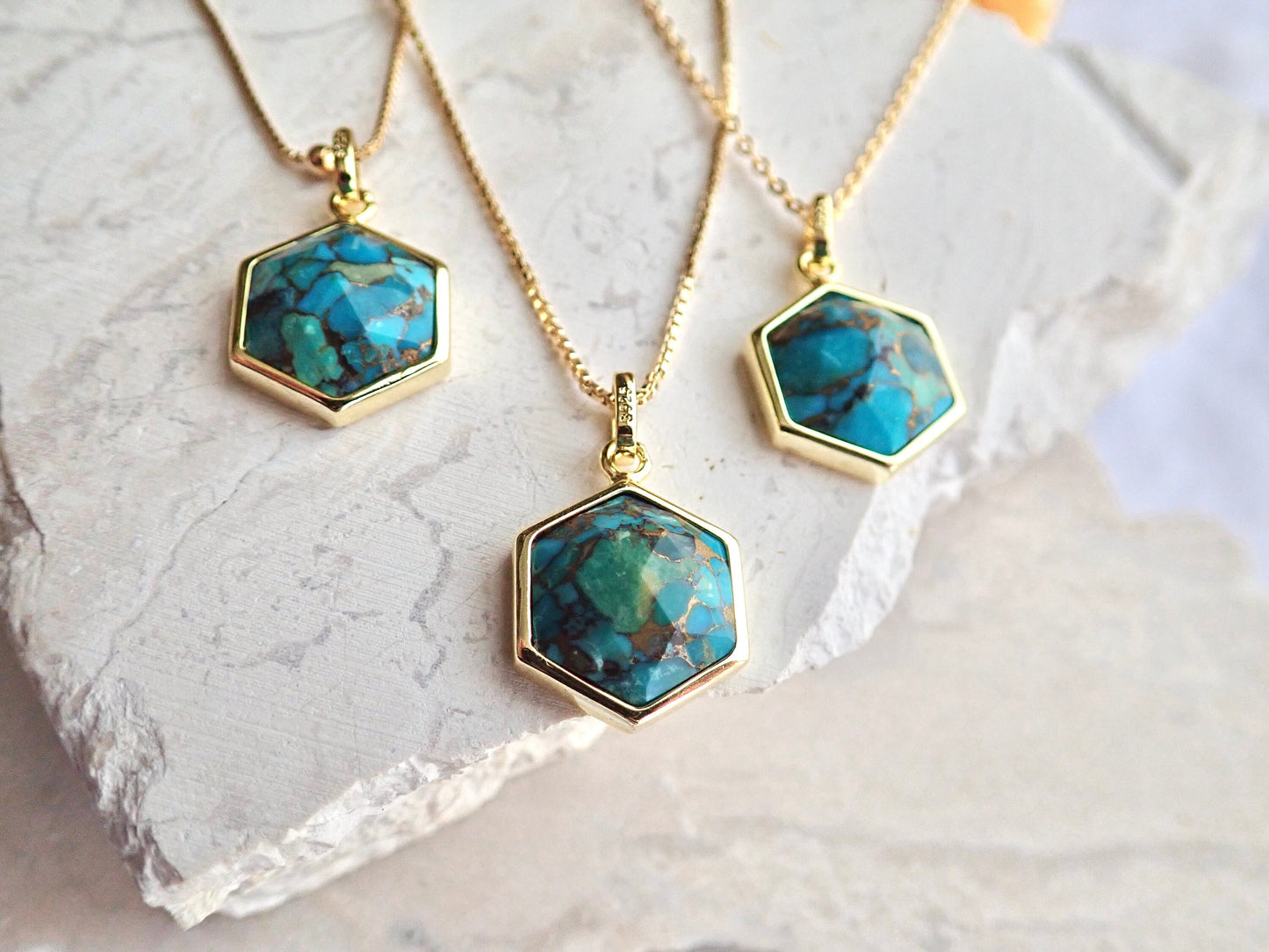 Turquoise Pendant Necklace -14k Gold Vermeil Turquoise Necklace, Hexagon Gemstone Necklace,December Birthstone