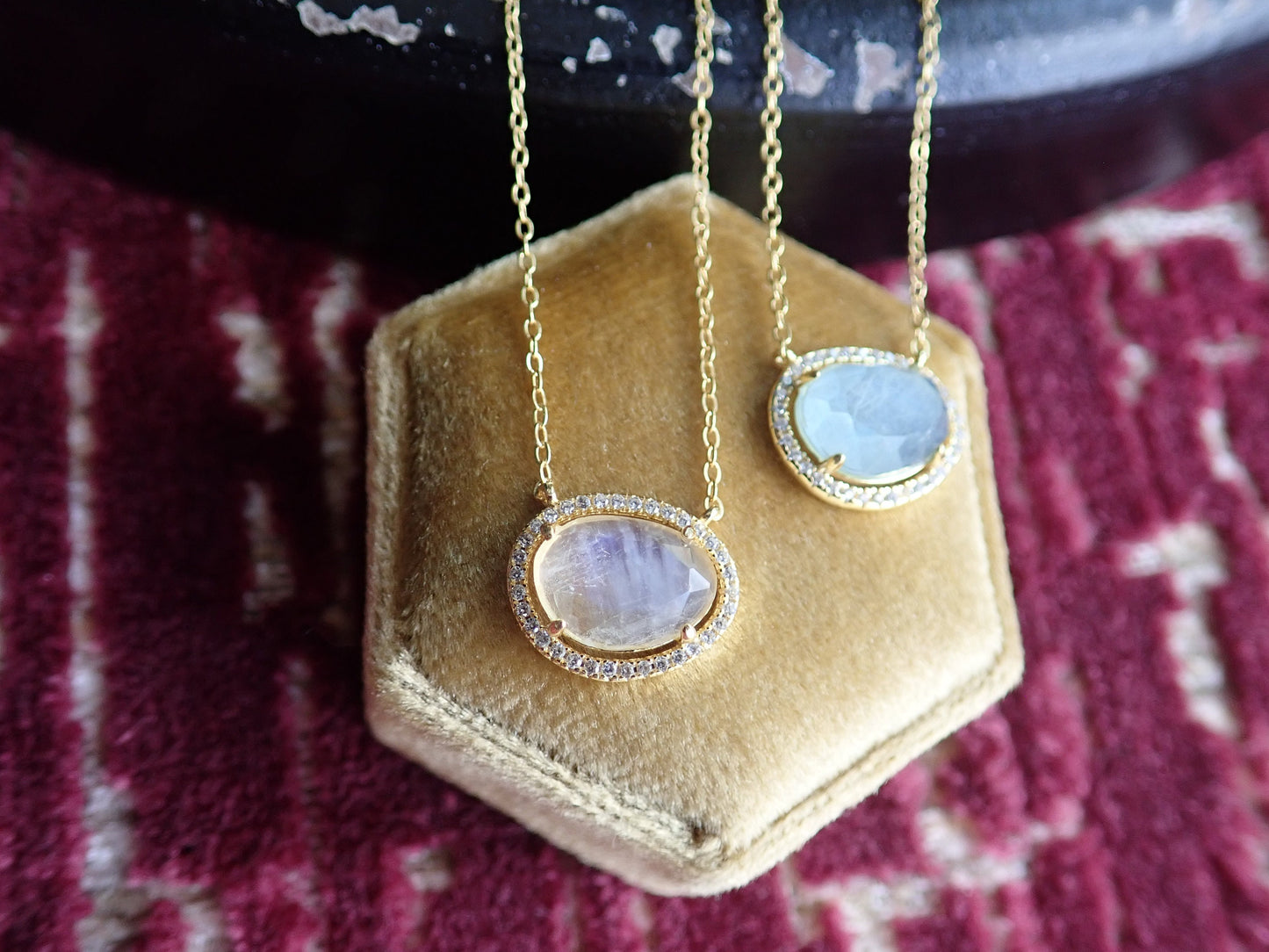 Aquamarine Pendant Necklace with Pave Crystal Setting – Elegant Gold or Silver March Birthstone Jewelry