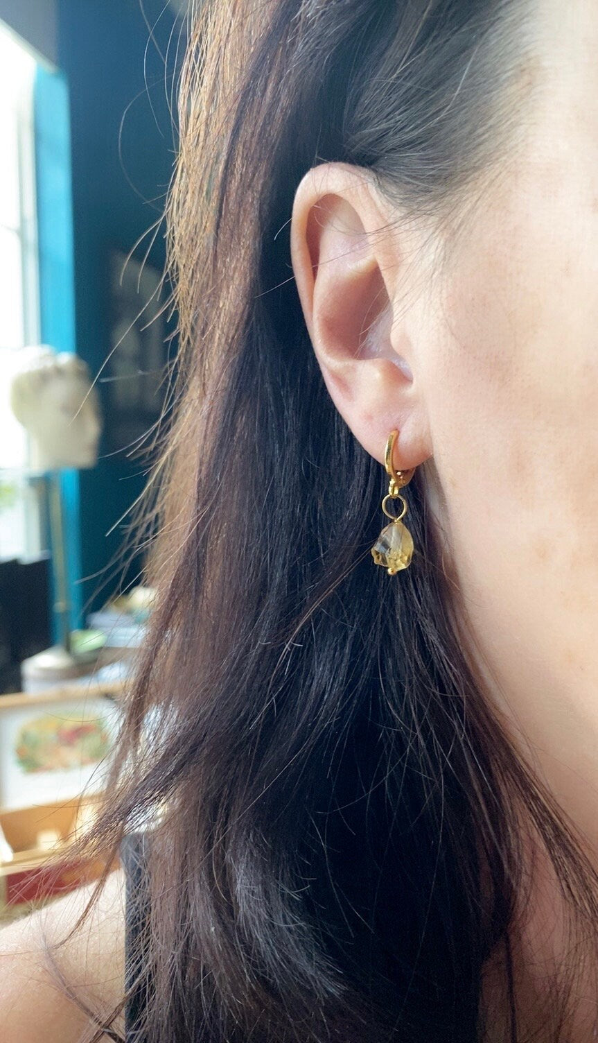 Raw Citrine Earrings, Crystal Hoop Earrings, Birthstone Huggies, Citrine Jewelry, Dainty Hoops,November Birthstone, Scorpio Sagittarius Gift
