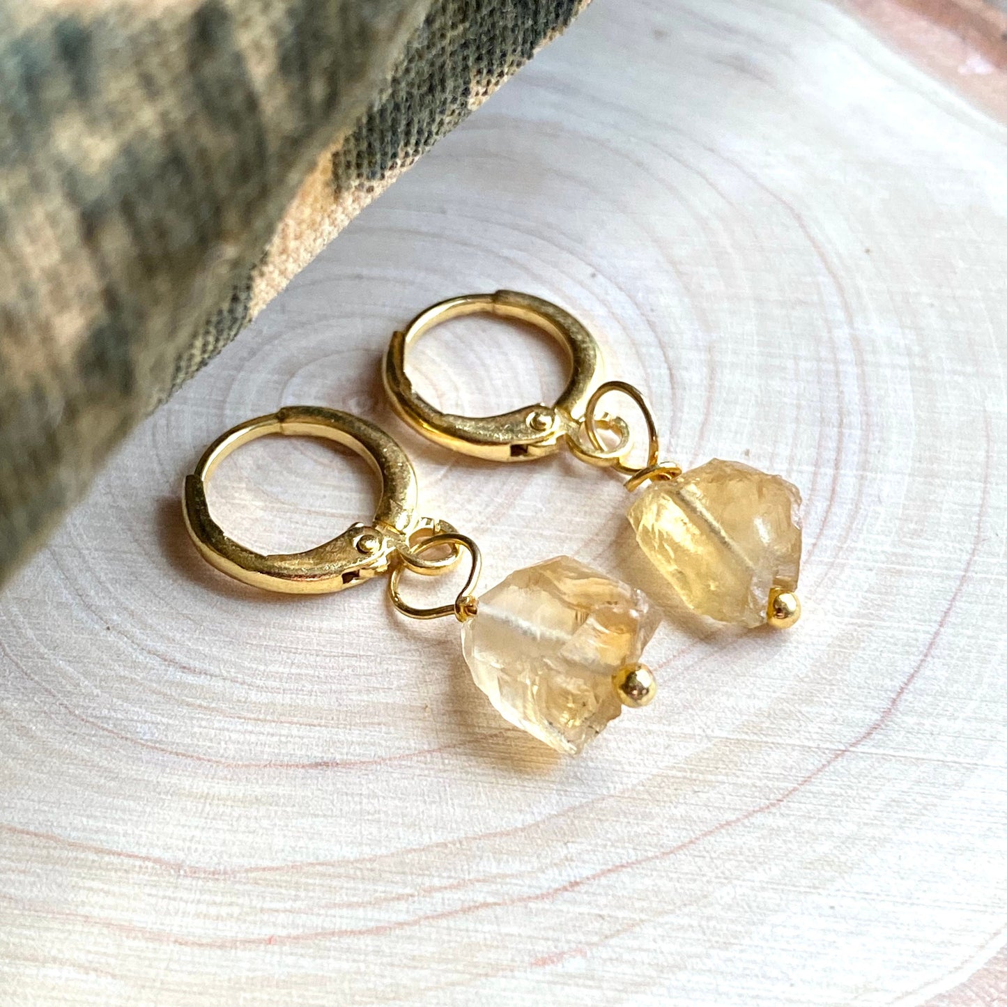 Raw Citrine Earrings, Crystal Hoop Earrings, Birthstone Huggies, Citrine Jewelry, Dainty Hoops,November Birthstone, Scorpio Sagittarius Gift