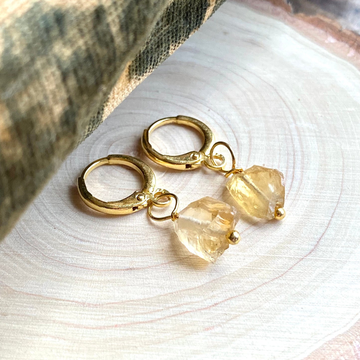 Raw Citrine Earrings, Crystal Hoop Earrings, Birthstone Huggies, Citrine Jewelry, Dainty Hoops,November Birthstone, Scorpio Sagittarius Gift