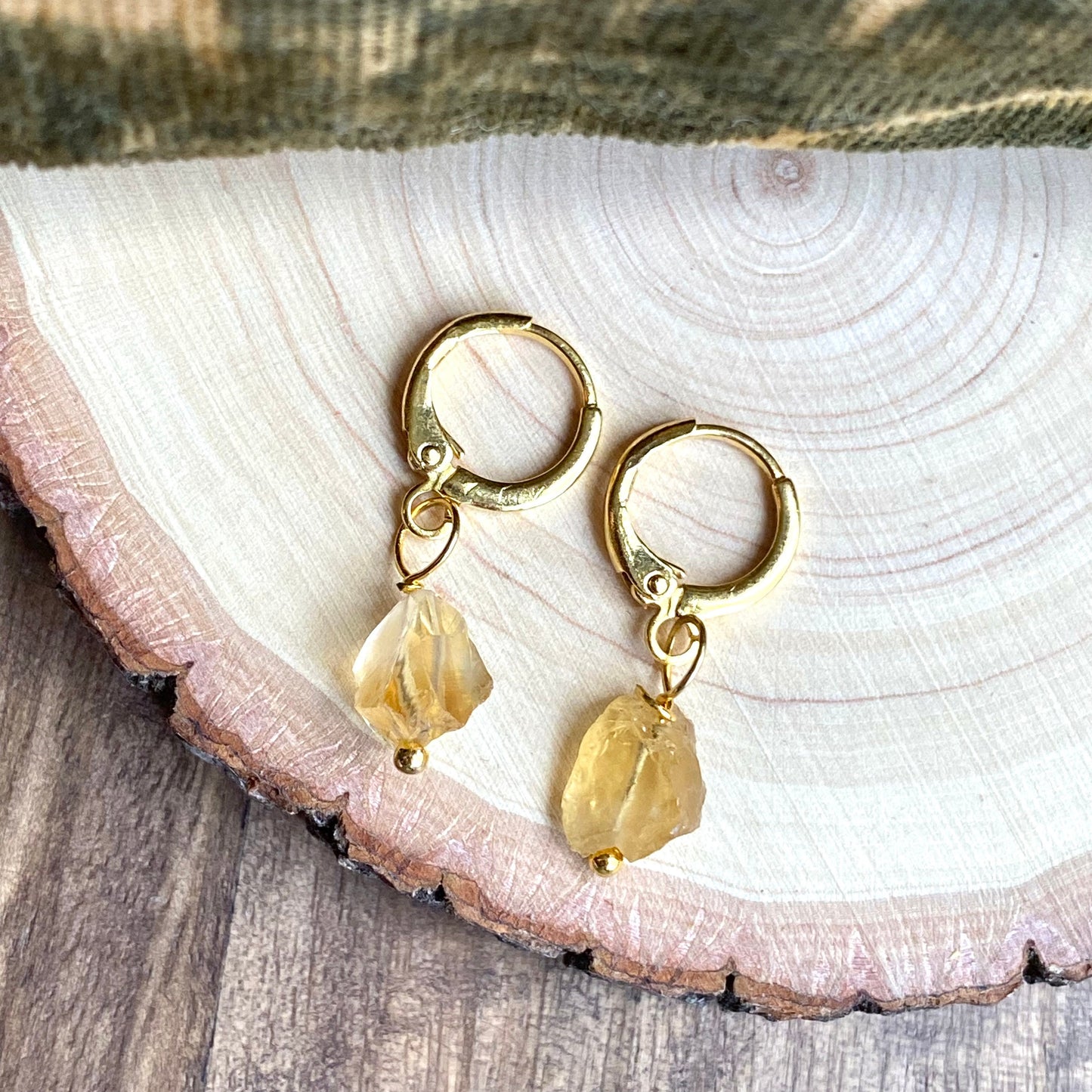 Raw Citrine Earrings, Crystal Hoop Earrings, Birthstone Huggies, Citrine Jewelry, Dainty Hoops,November Birthstone, Scorpio Sagittarius Gift