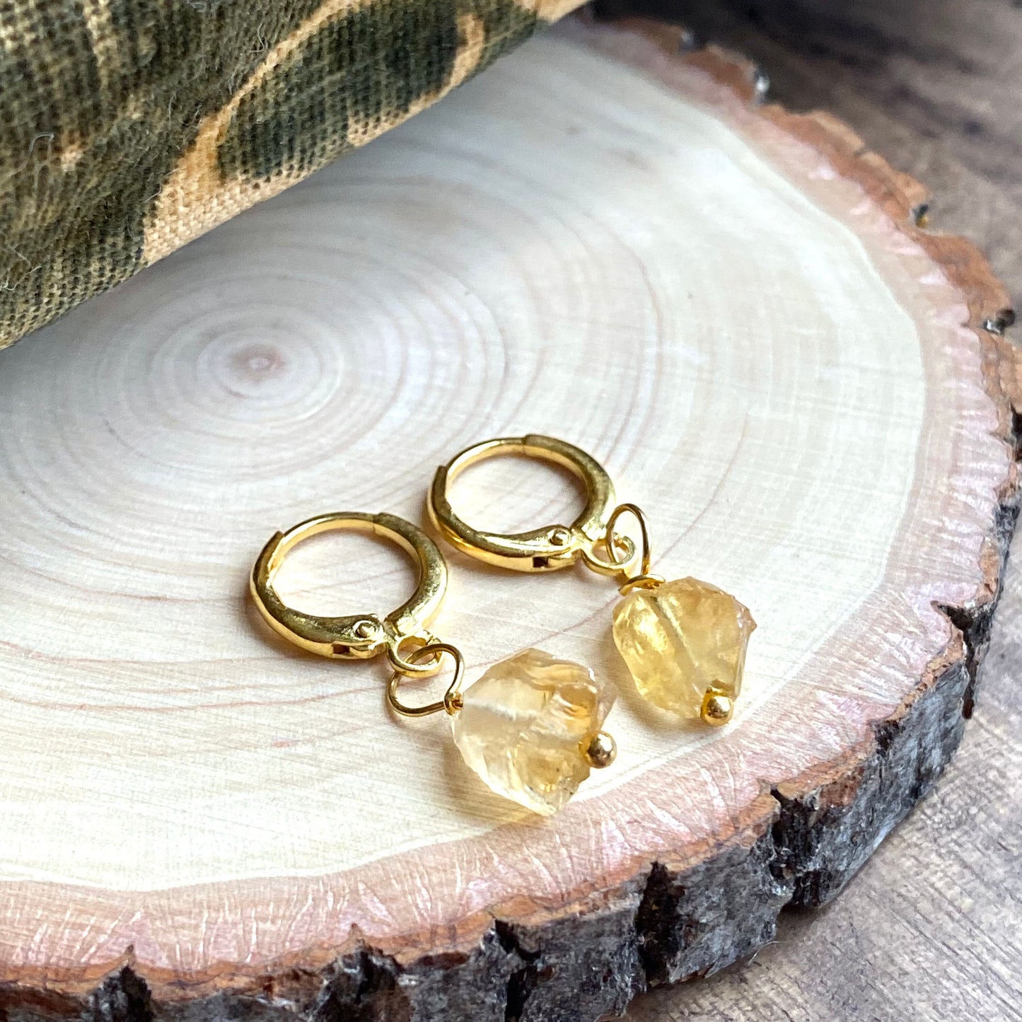Raw Citrine Earrings, Crystal Hoop Earrings, Birthstone Huggies, Citrine Jewelry, Dainty Hoops,November Birthstone, Scorpio Sagittarius Gift