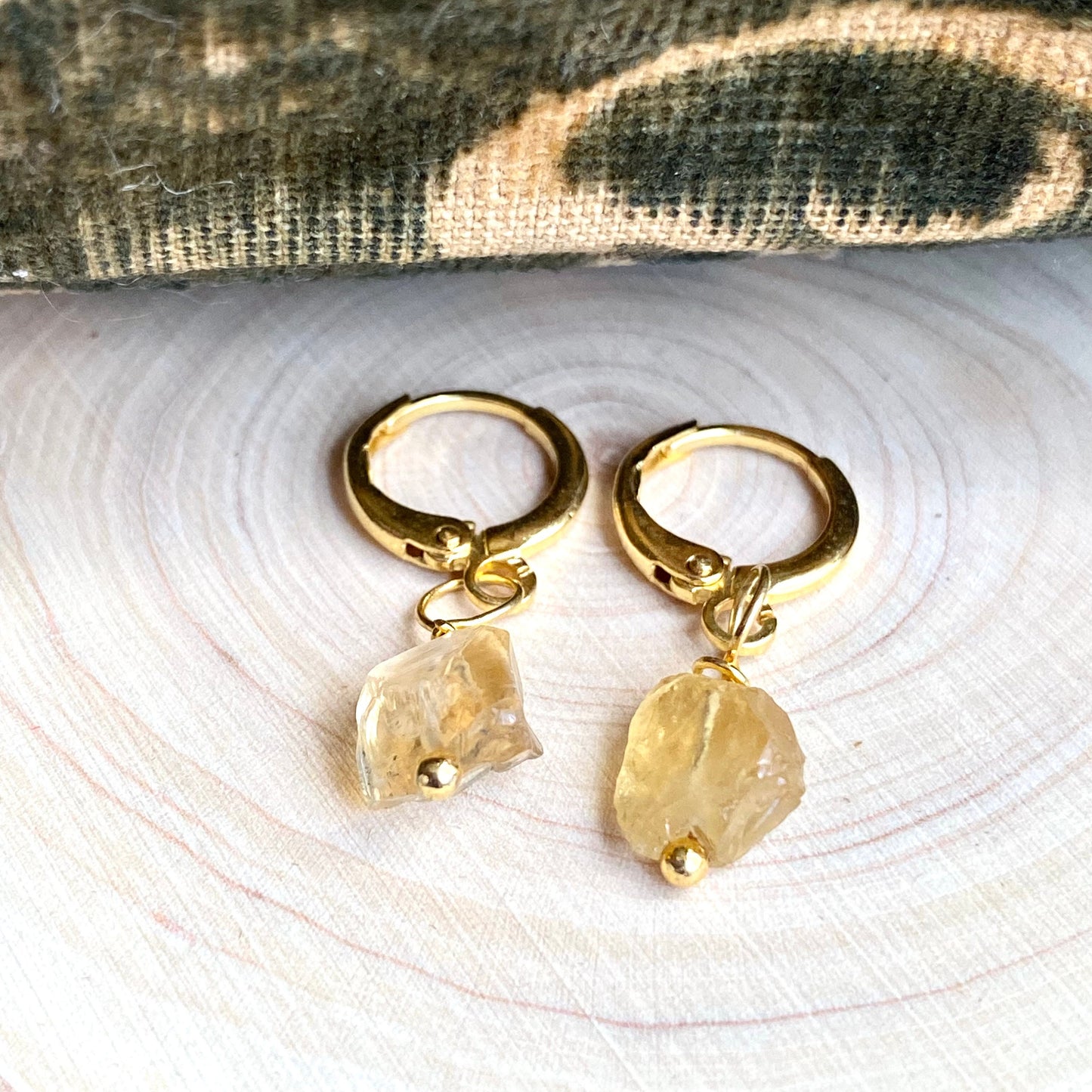 Raw Citrine Earrings, Crystal Hoop Earrings, Birthstone Huggies, Citrine Jewelry, Dainty Hoops,November Birthstone, Scorpio Sagittarius Gift