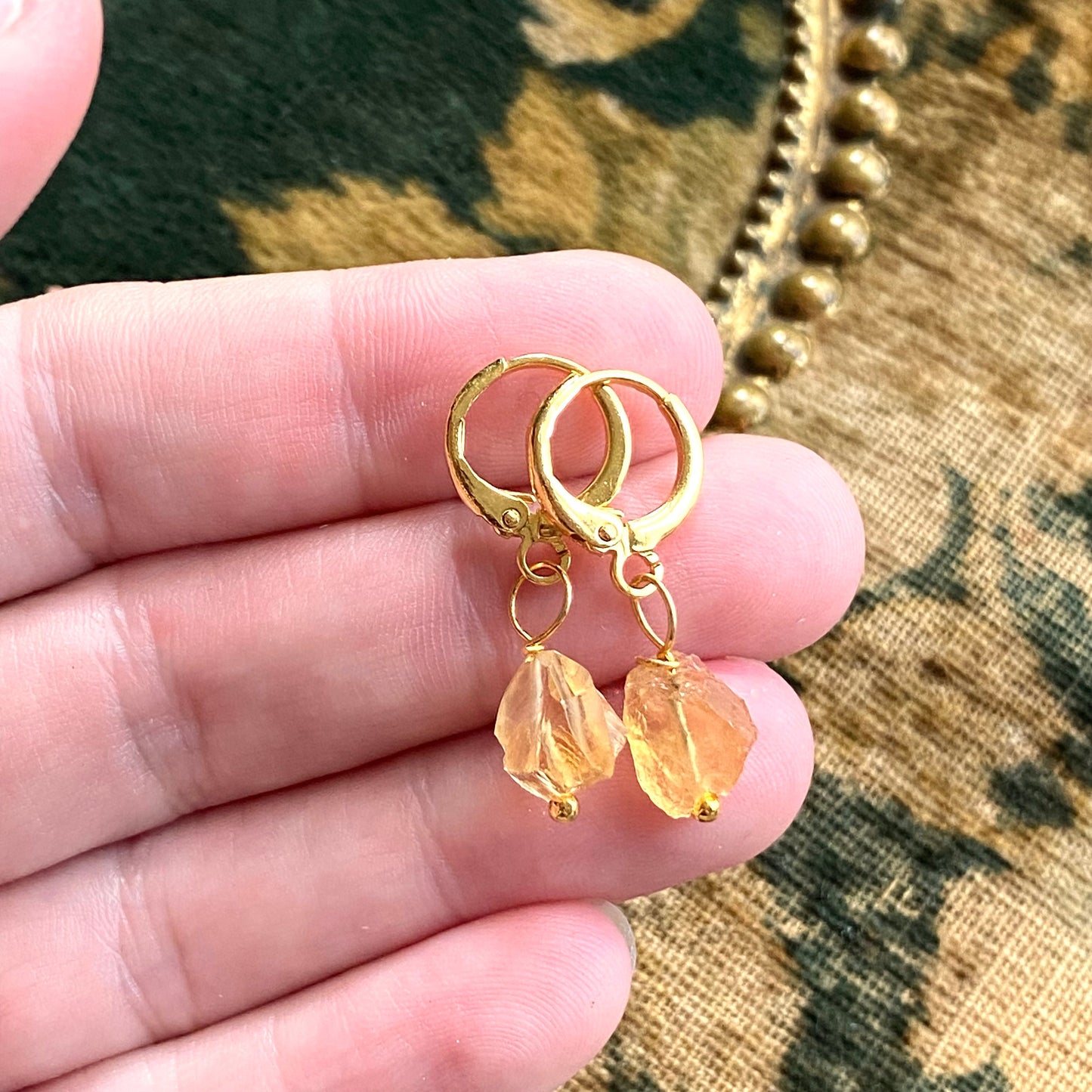 Raw Citrine Earrings, Crystal Hoop Earrings, Birthstone Huggies, Citrine Jewelry, Dainty Hoops,November Birthstone, Scorpio Sagittarius Gift