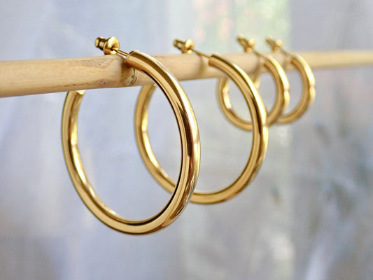 Gold Hoop Earrings Medium Large, WATERPROOF Hoops Earrings, Tube Hoop Earrings, Gold Hoop Earrings Thick, Anti Tarnish PVD, Gift for Her