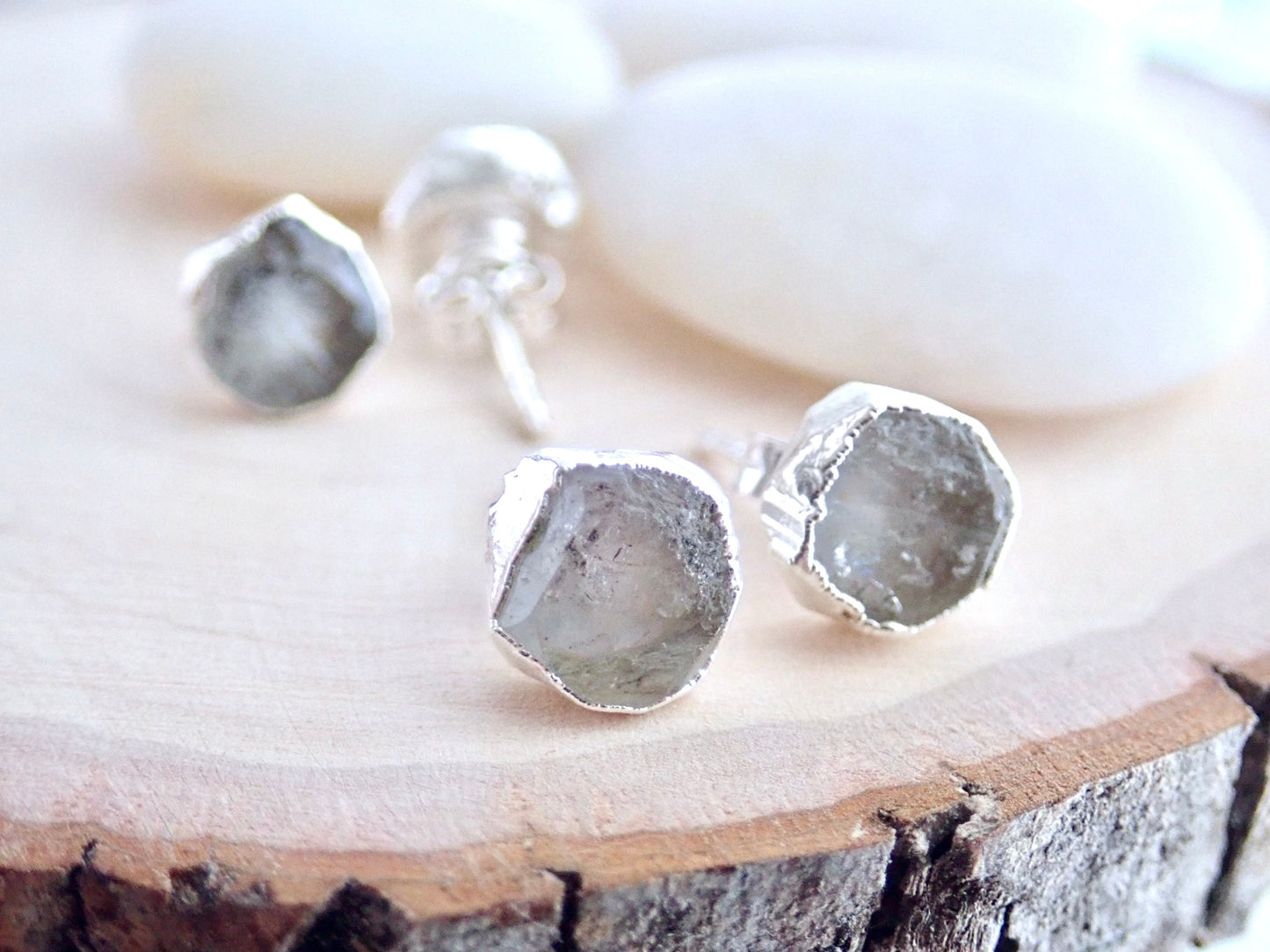 Raw Herkimer Diamond Stud Earrings | 14K Gold Plated | Natural Crystal Jewelry