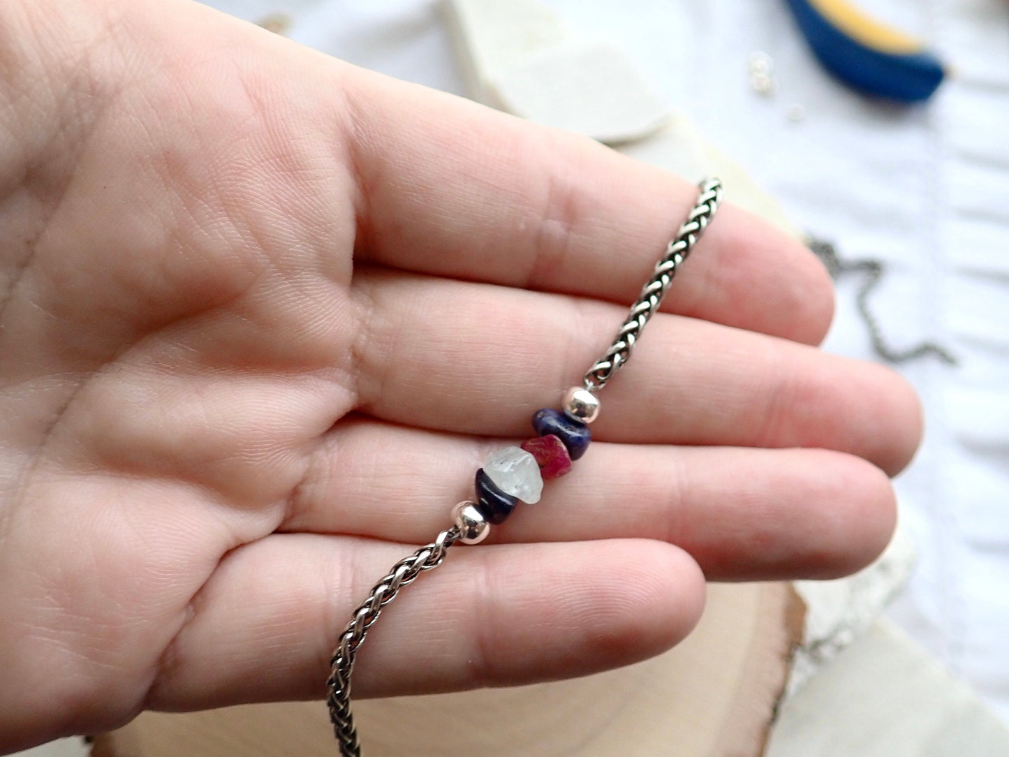 Family Birthstone Necklace for Dad – Raw Genuine Birthstones – Men's Stainless Steel Wheat Chain – Personalized Father’s Day Gift – Tarnish-Proof