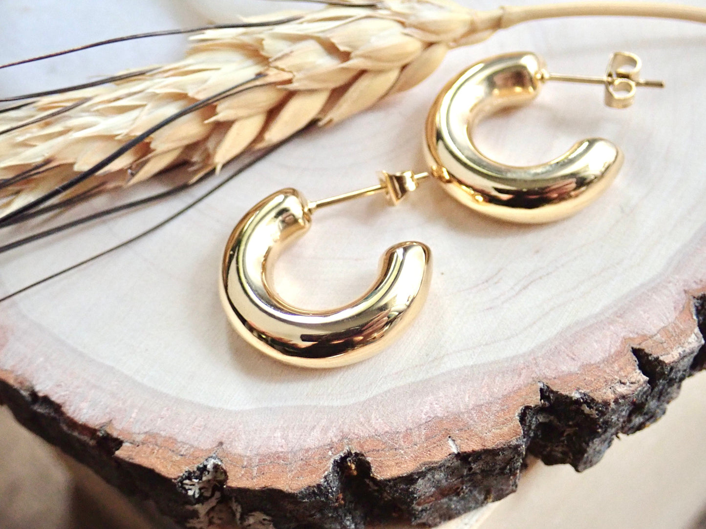 Chunky Gold Tube Hoop Earrings – Waterproof, Tarnish Proof, Hypoallergenic