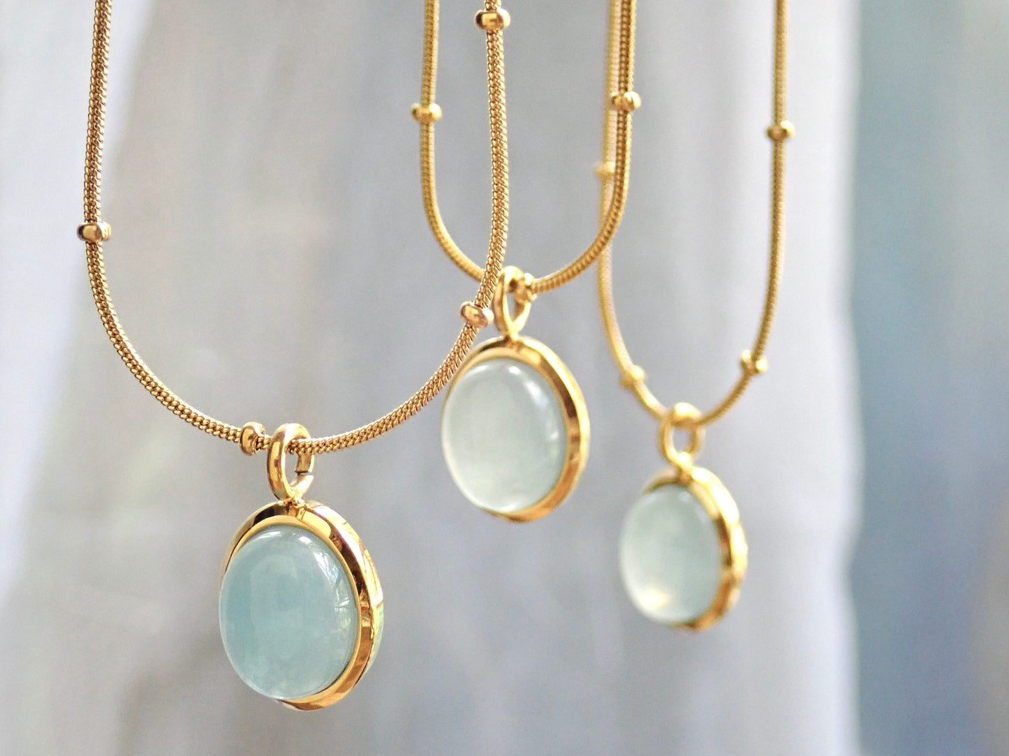 Waterproof Gemstone Necklace, Aquamarine Crystal Pendant Necklace, Aquamarine Jewelry, Birthstone Jewelry Gift for Her, Bridal Jewelry