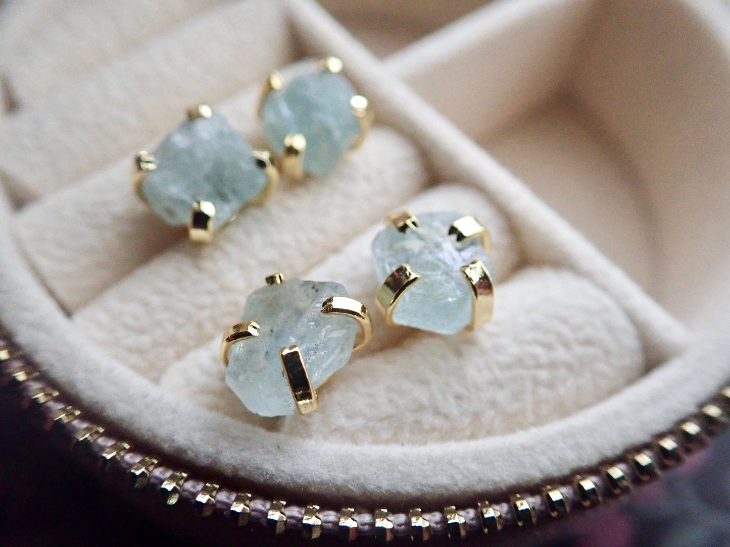 Raw Aquamarine Stud Earrings • Natural Gemstone Earrings, 14k Gold Studs, March Birthstone, Raw Crystal Jewelry, Minimalist Gift for Her