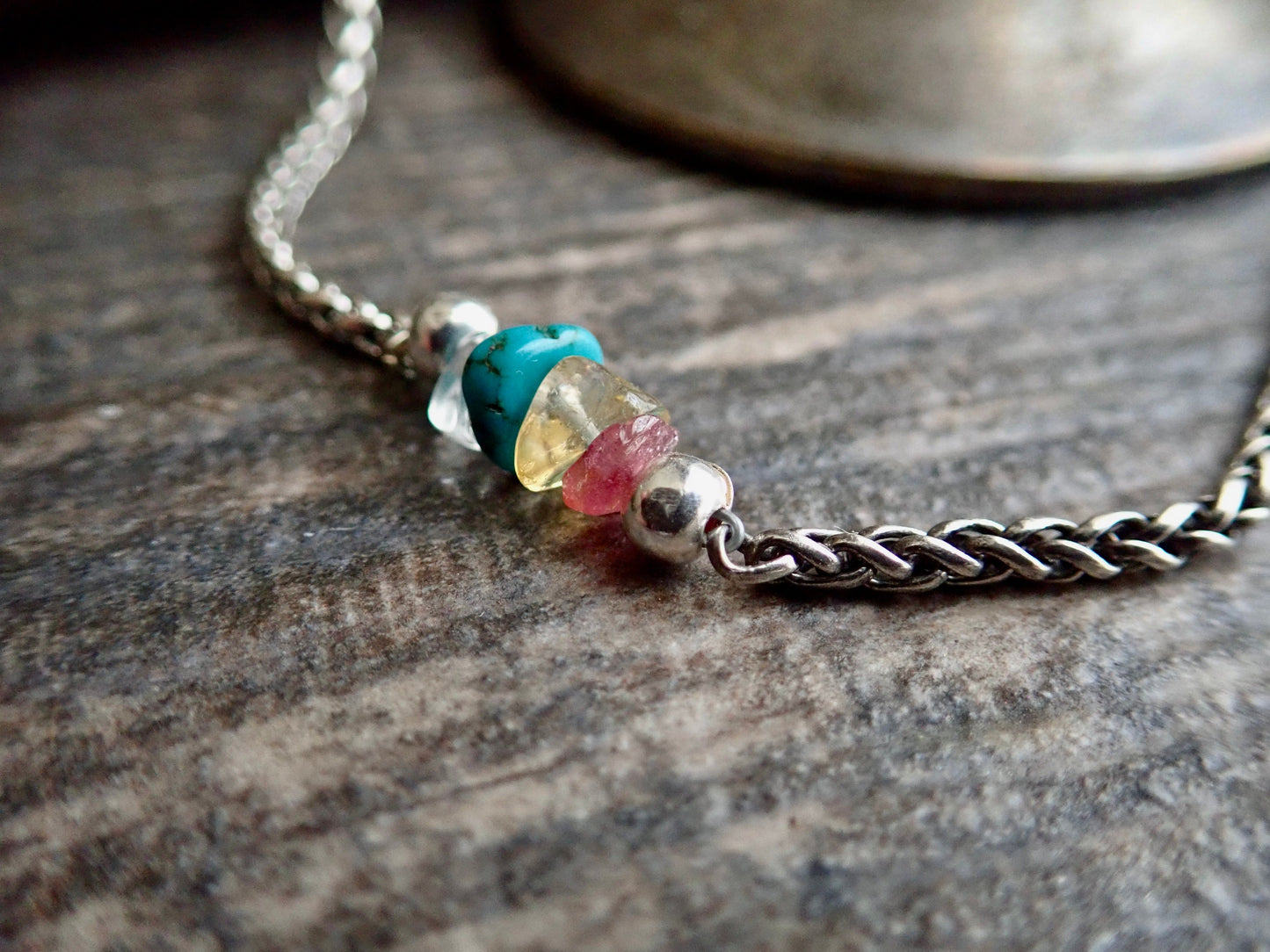 Family Birthstone Necklace for Dad – Raw Genuine Birthstones – Men's Stainless Steel Wheat Chain – Personalized Father’s Day Gift – Tarnish-Proof