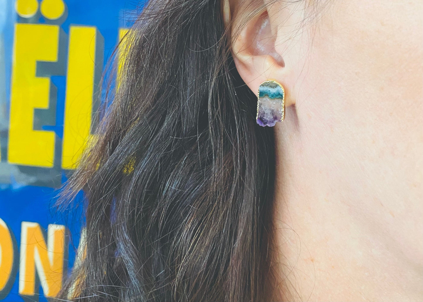 Amethyst Slice Earrings - Geode Slice Stud Earrings - February Birthstone