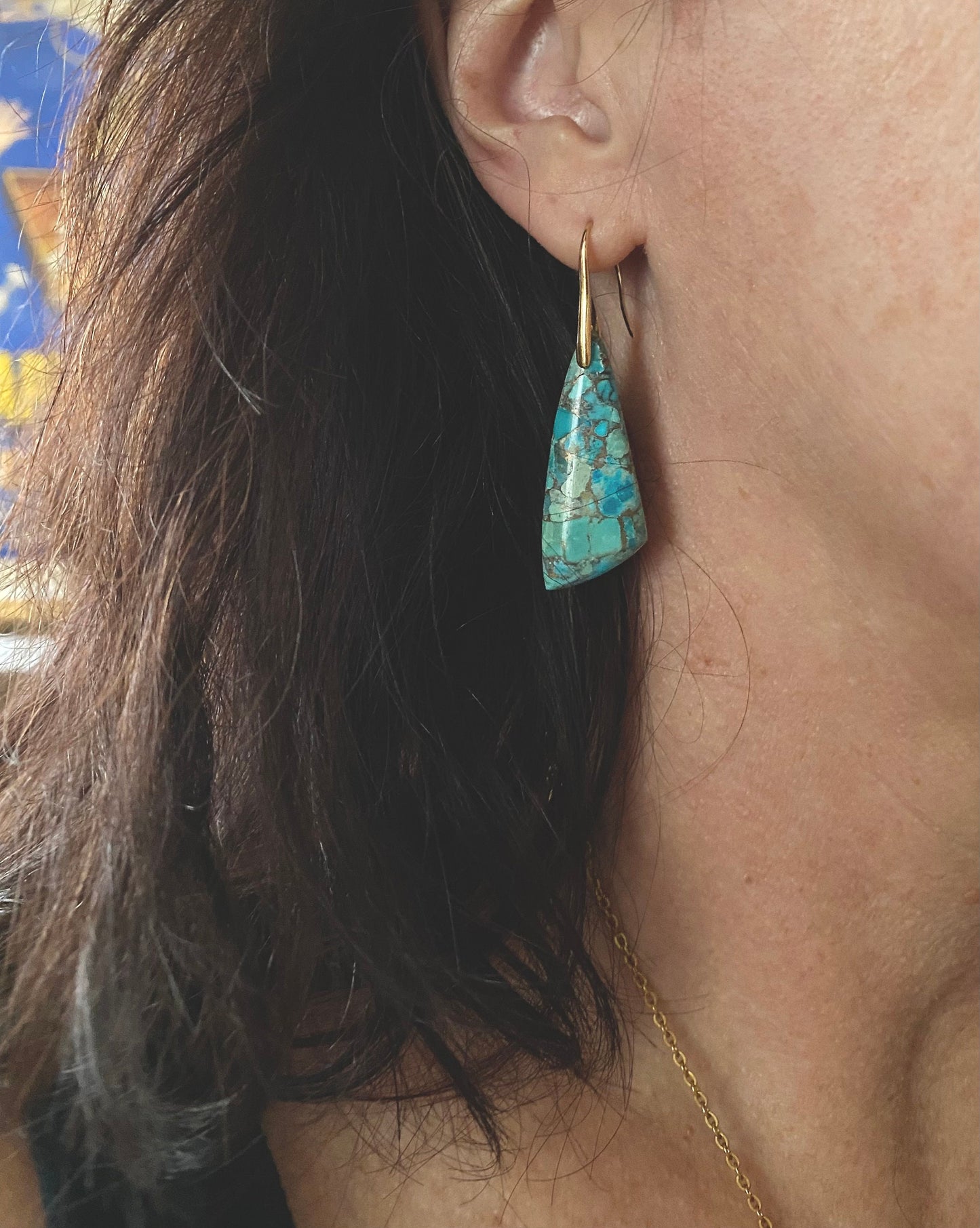 Turquoise Dangle Earrings Gold, Mojave Turquoise Earrings, Turquoise Jewelry,Large Gemstone Drop Earrings,December Birthstone Stone Earrings