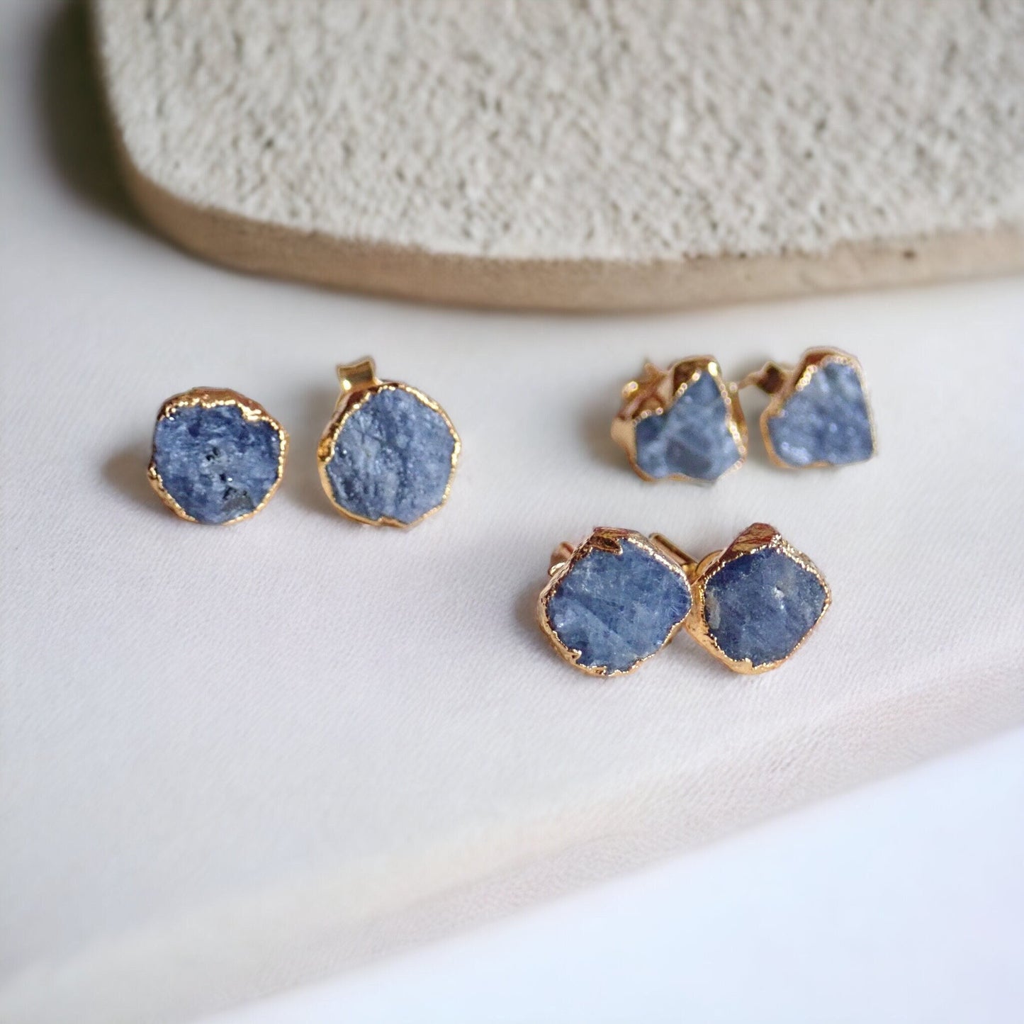 Raw Sapphire Stud Earrings – Gold Vermeil Natural Gemstone Studs - September Birthstone Studs