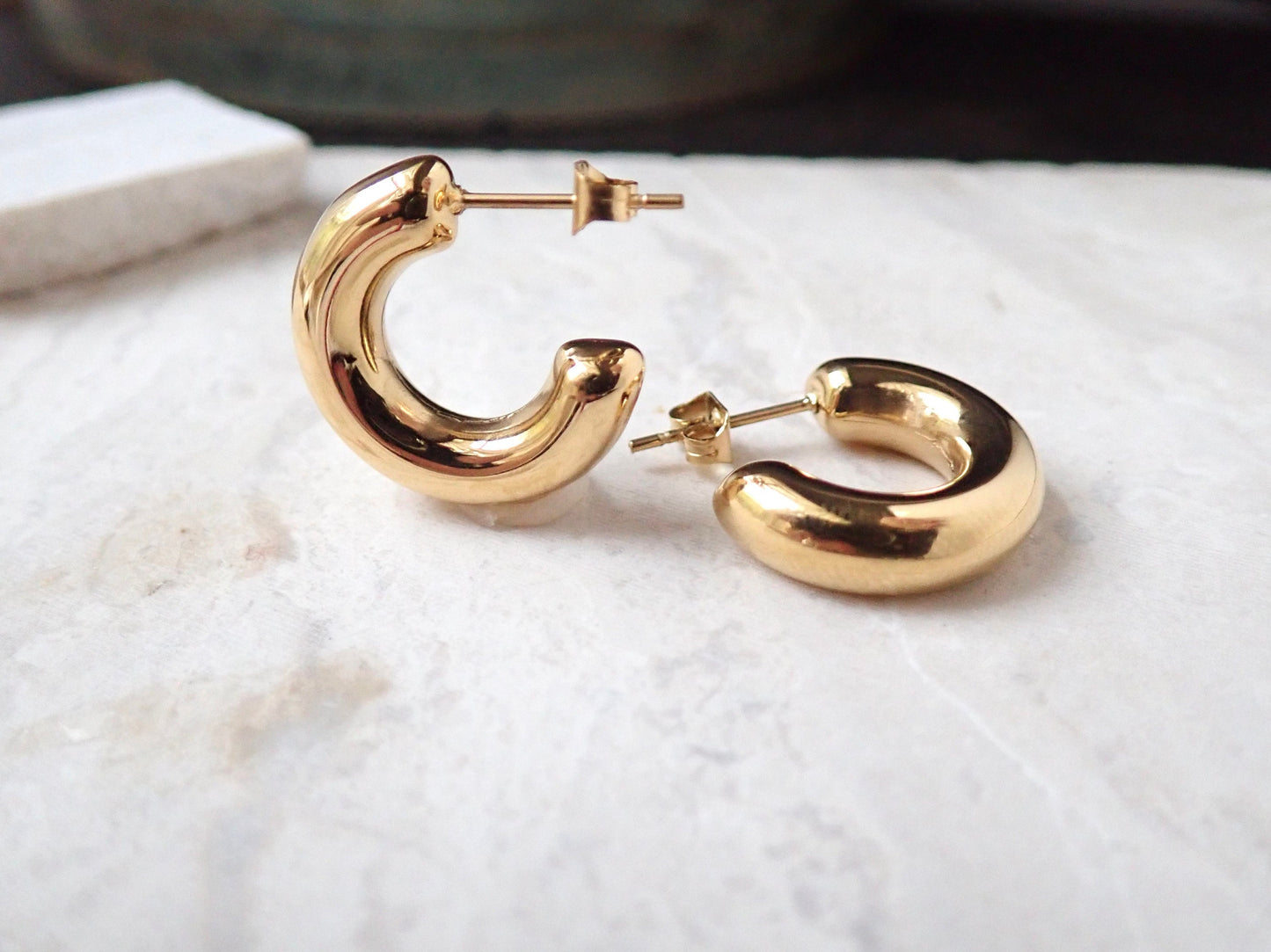 Chunky Gold Tube Hoop Earrings – Waterproof, Tarnish Proof, Hypoallergenic