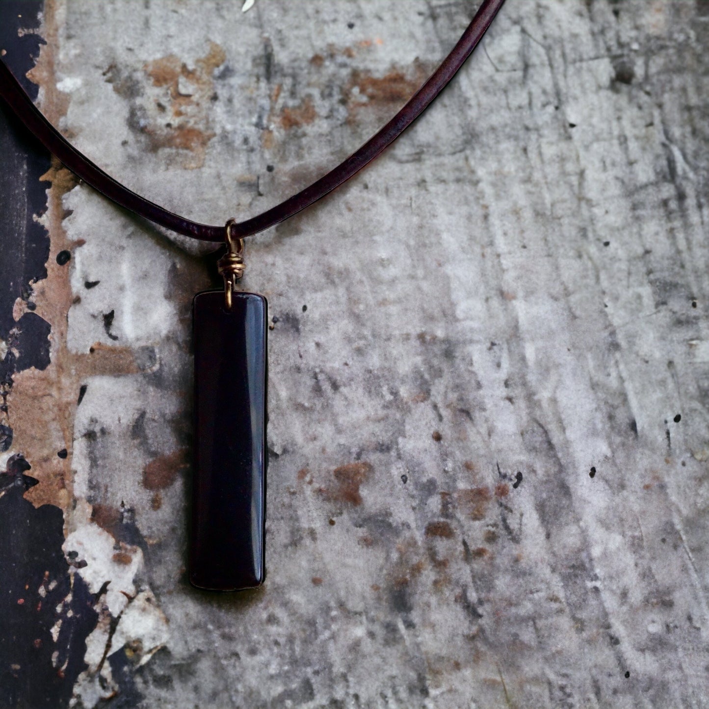Men's Leather Stone Necklace,Obsidian Necklace Men,Leather Necklace for Men,Black Stone Pendant,Man Necklace Rectangle Stone,Mens Jewelry