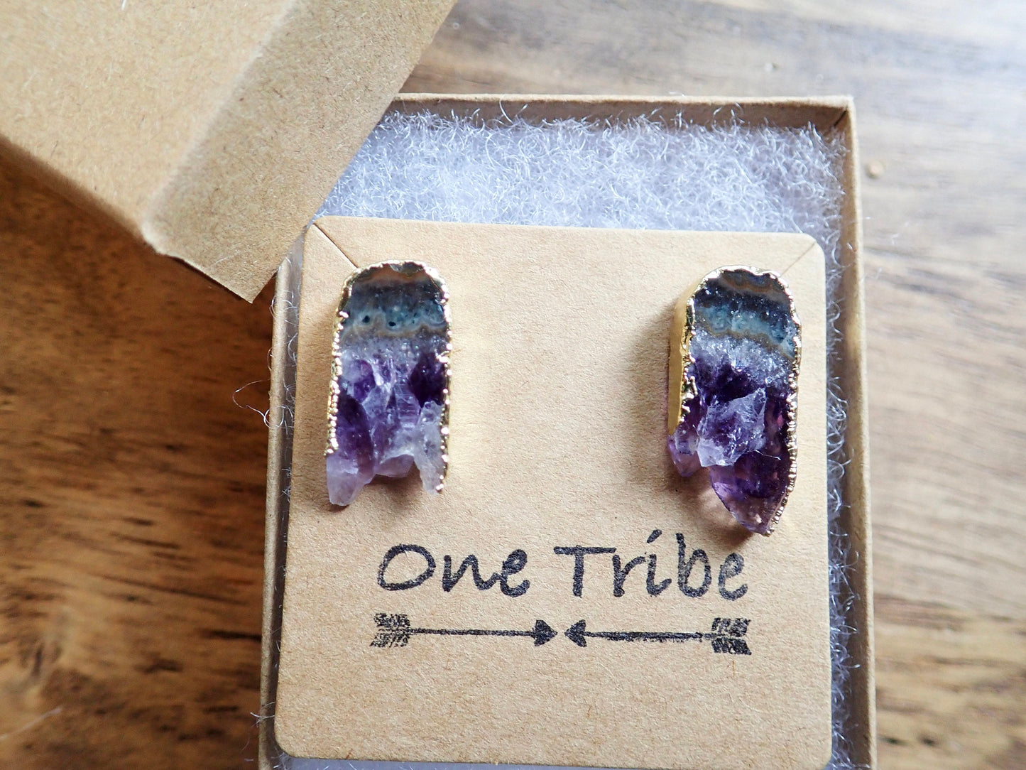 Amethyst Slice Earrings - Geode Slice Stud Earrings - February Birthstone