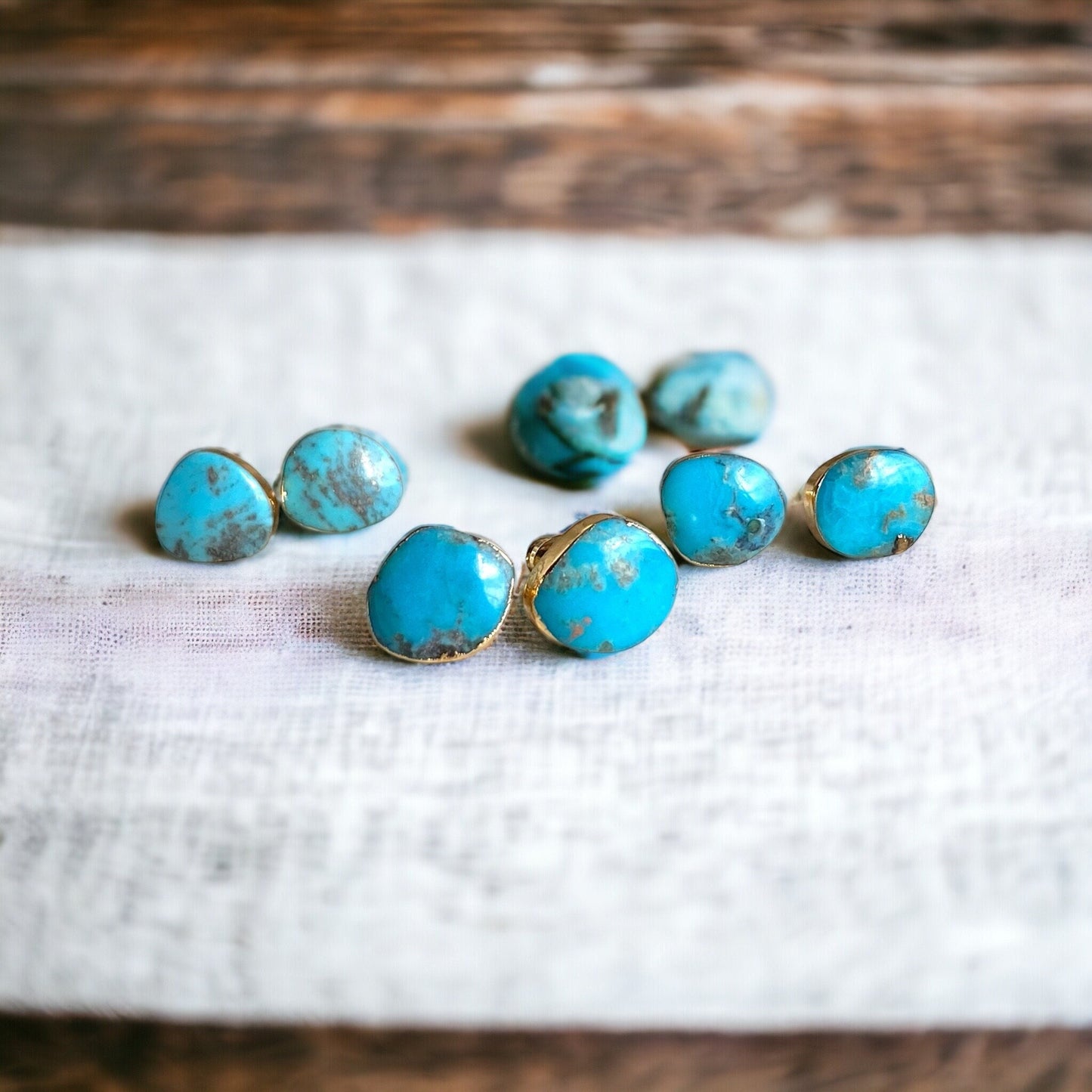 Genuine Turquoise Stud Earrings – 14k Gold Electroplated Setting