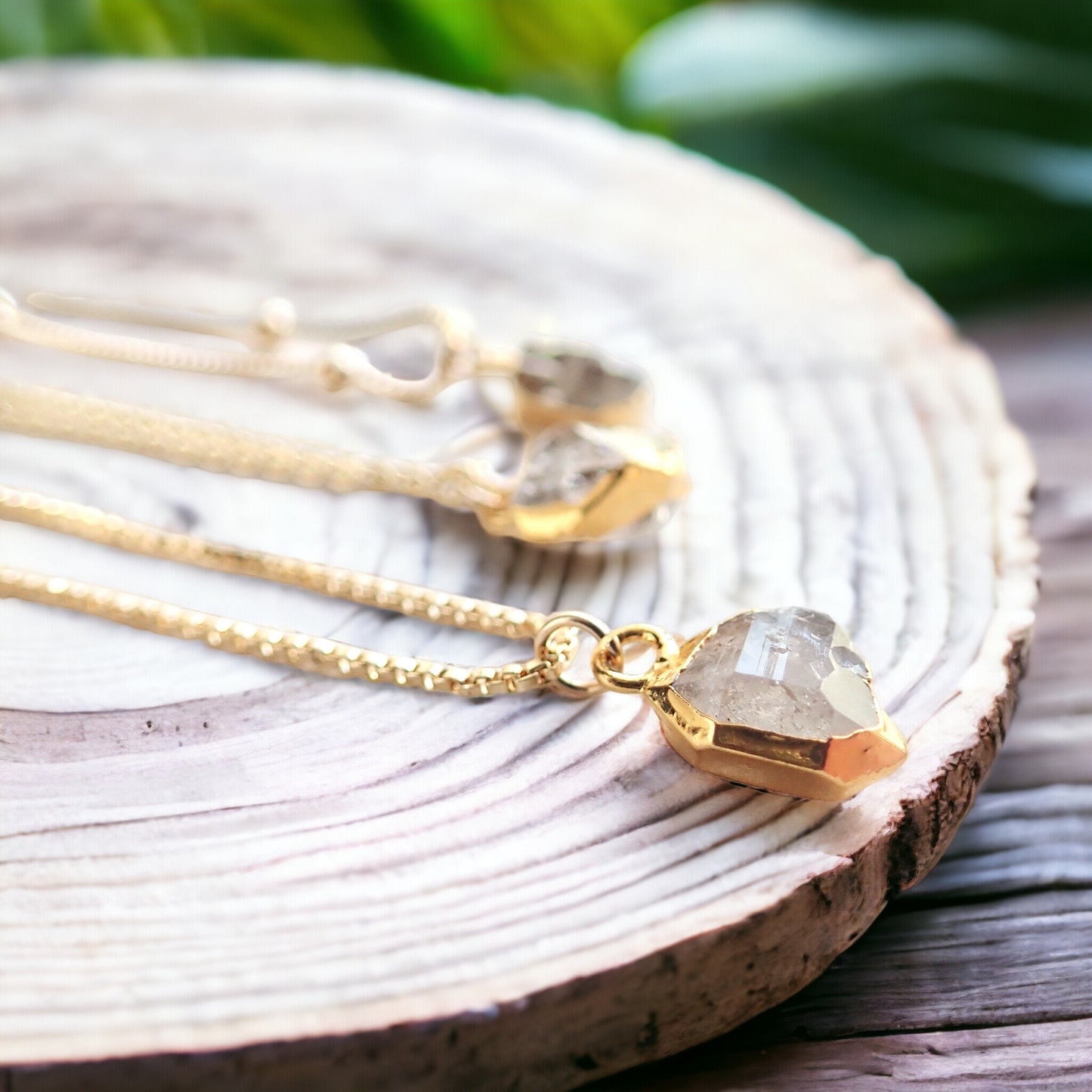 Raw Herkimer Diamond Necklace – 14k Gold Dipped Crystal on Gold Filled Chain