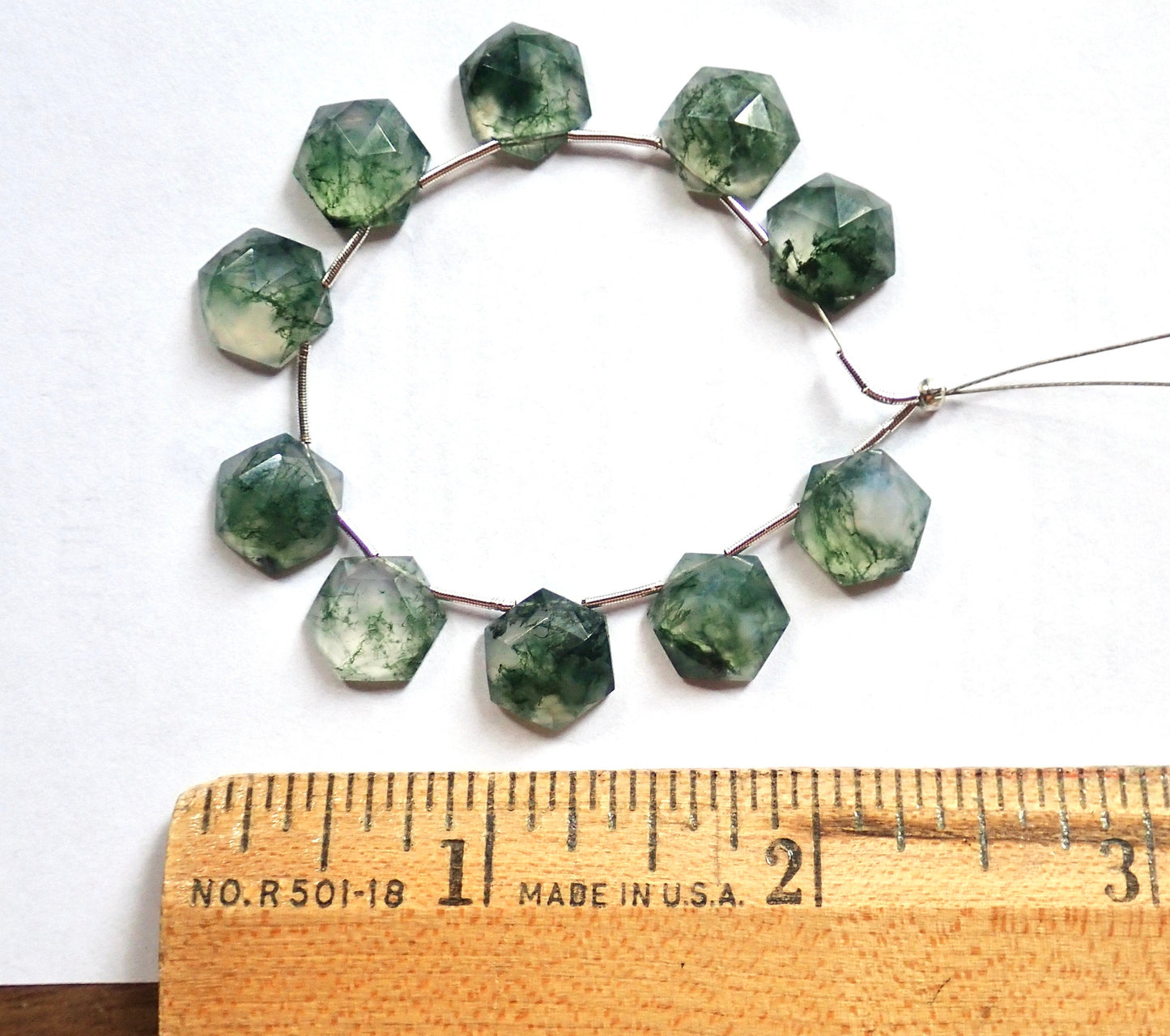 Moss Agate Necklace - Hexagon Cut Gemstone -18K Gold Filled Chain