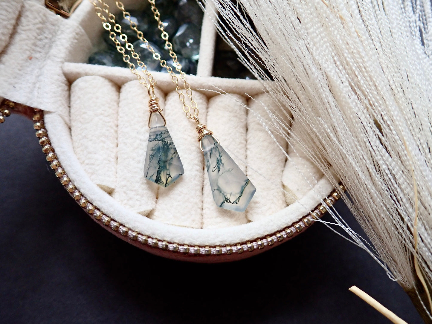 Moss Agate Pendant Necklace - 18 Gold Fill Kite Shaped Gemstone
