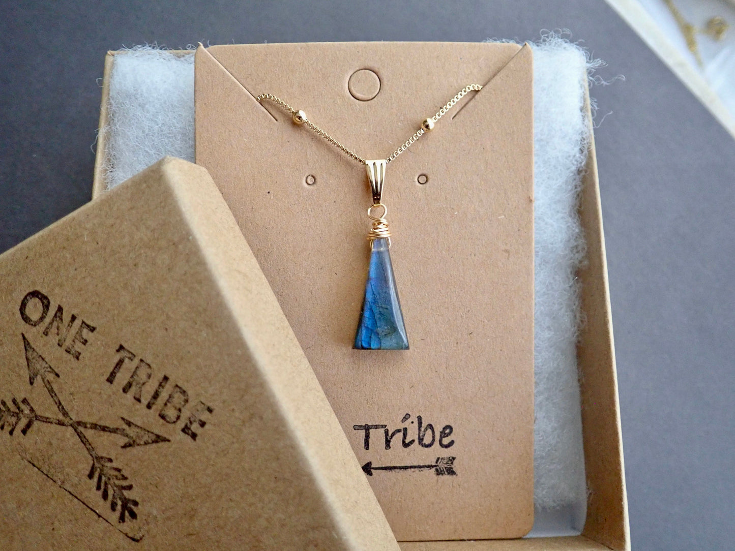 Minimalist Labradorite Necklace – Blue Flash Crystal Pendant in 14k Gold Fill on 18k Gold Fill Chain