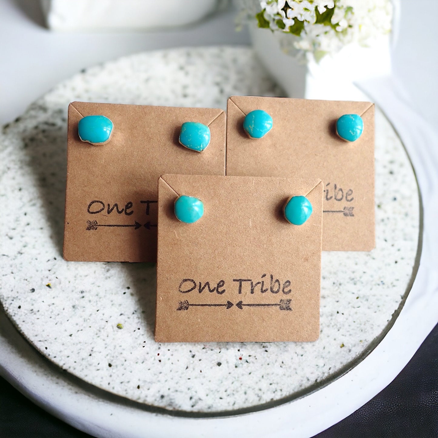 Natural Turquoise Stud Earrings inSilver – Raw Gemstone Post Earrings – December Birthstone – Boho Minimalist Gift for Her,Turquoise Jewelry