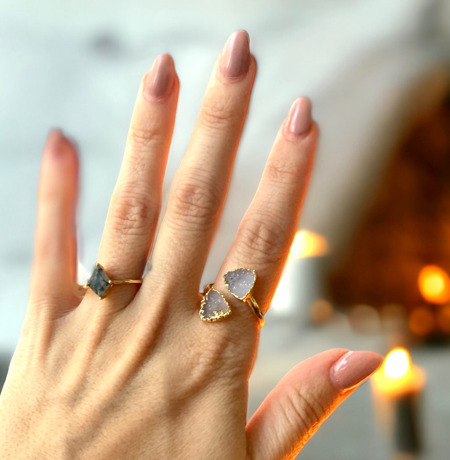 Moss Agate Solitaire Ring Silver - Kite Shaped Gemstone - Engagement Promise Anniversary Ring for Women