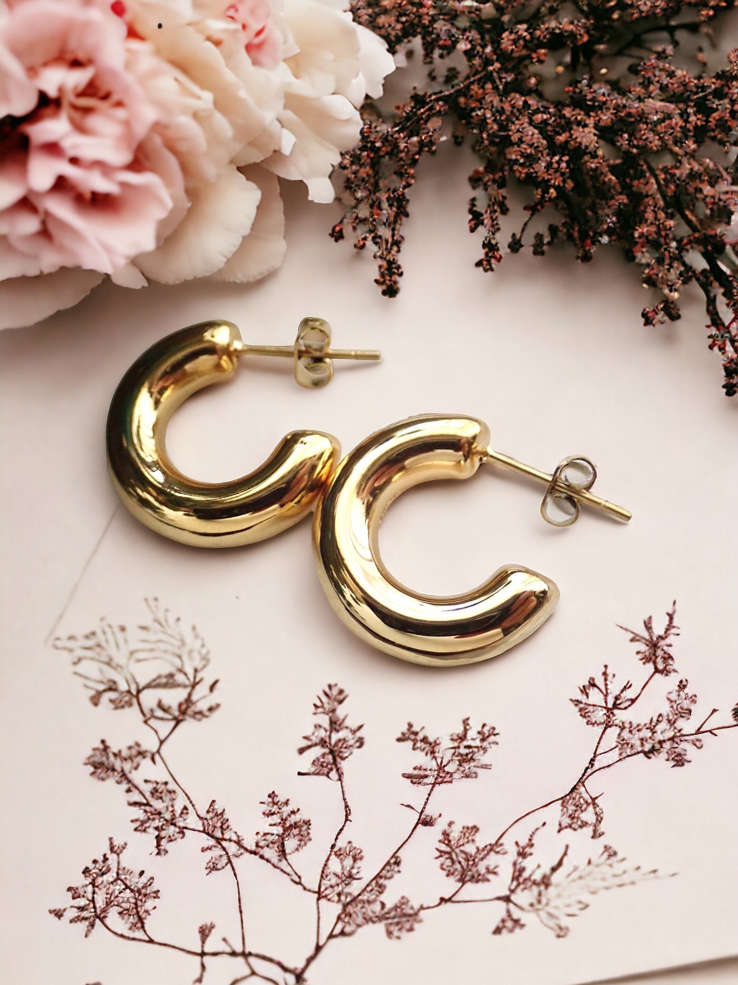 Chunky Gold Tube Hoop Earrings – Waterproof, Tarnish Proof, Hypoallergenic