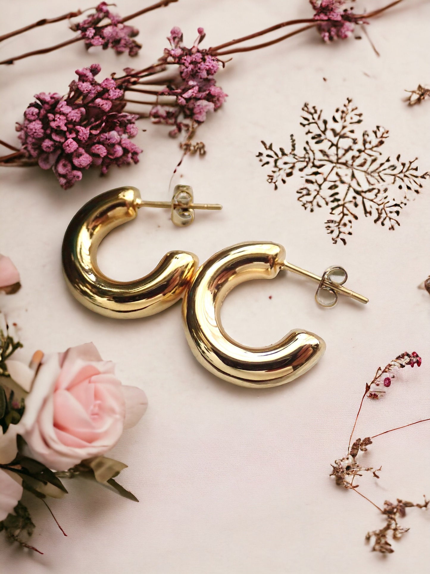 Chunky Gold Tube Hoop Earrings – Waterproof, Tarnish Proof, Hypoallergenic
