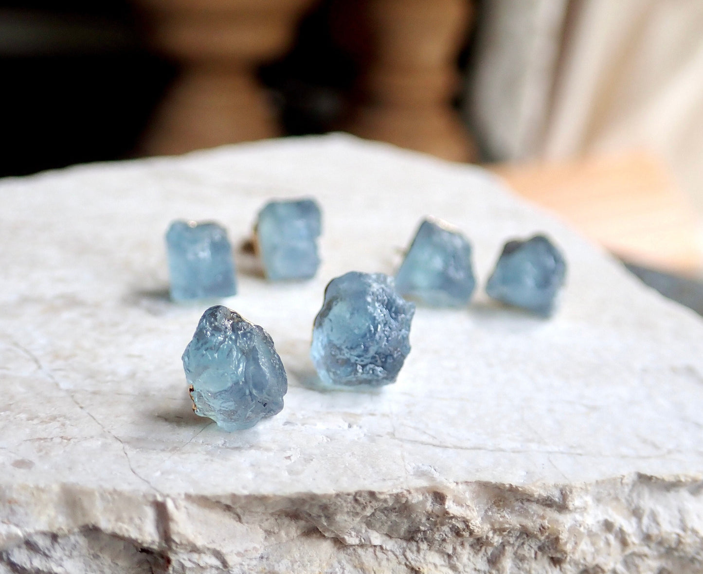 Raw Aquamarine Stud Earrings, Aquamarine Posts Gold, Aquamarine Jewelry, Blue Crystal Studs,March Birthstone Gift, Dainty Gemstone Earrings