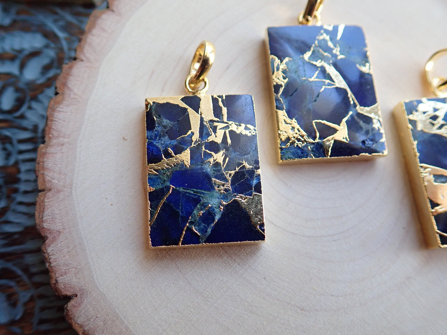 Mojave Turquoise & Sapphire Pendant Necklace – Rectangular Charm on 18k Gold Filled Chain