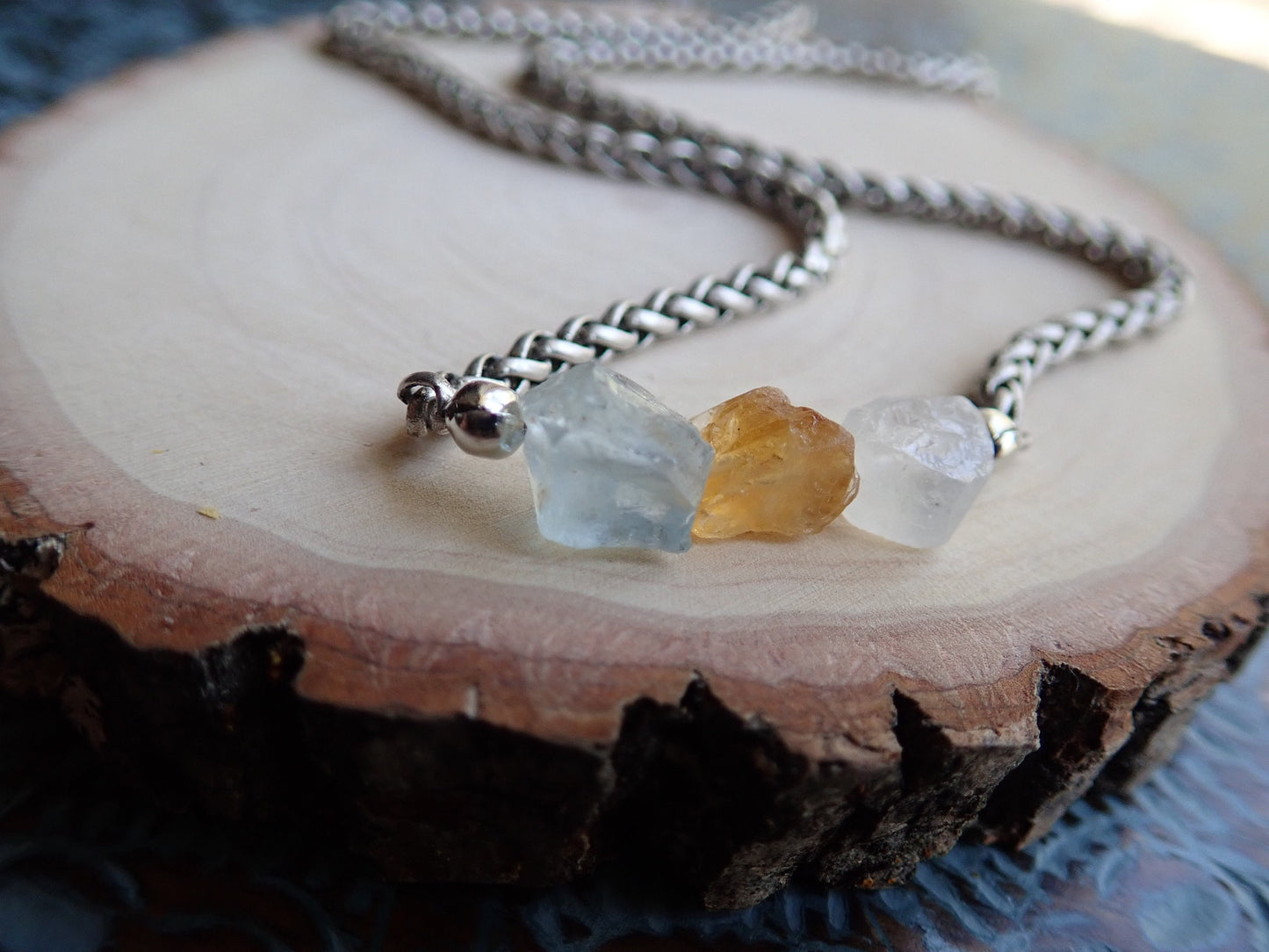 Custom Men’s Birthstone Necklace – Family Gemstones on Rugged Stainless Steel Wheat Chain