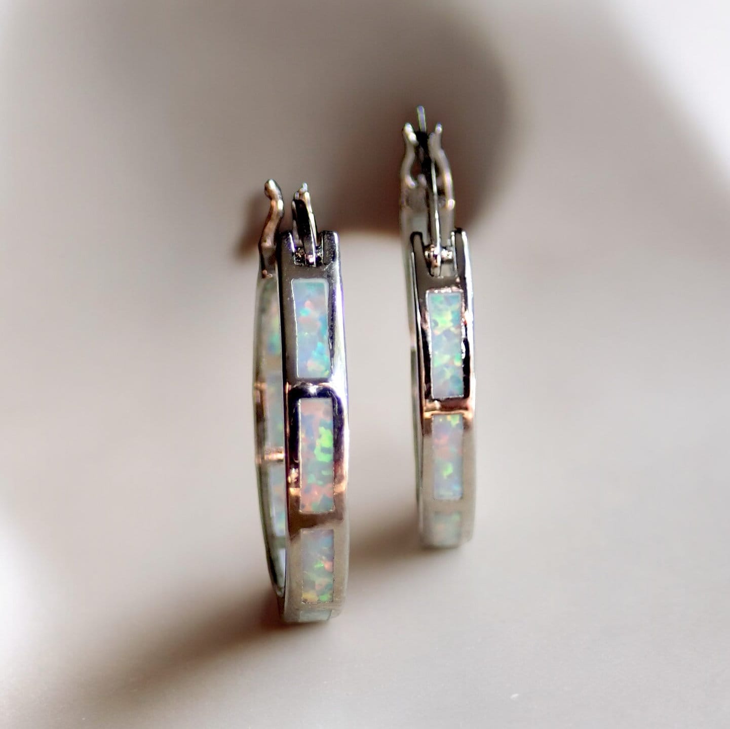 Luxury Opal Inlay Gold Hoop Earrings • 14K Gold Plated Medium Hoops • Elegant Birthstone Jewelry • Dainty October Gift • Fine Minimalist Earrings