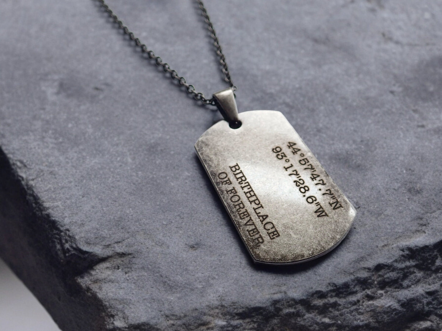 Personalized Engraved Dog Tag Coordinates Necklace for Men - Stainless Steel No Tarnish Waterproof- Personalized