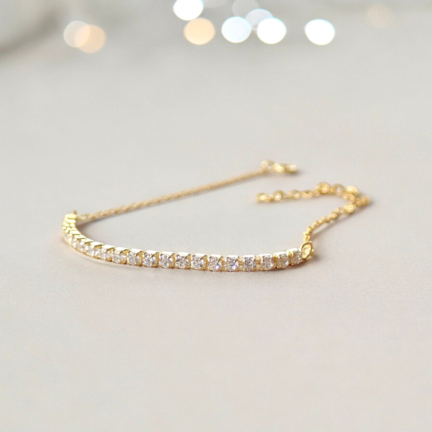Dainty Cubic Zirconia Tennis Bracelet | CZ Diamond Tennis Bracelet, Delicate Gold Chain Bracelet, Gift for Her