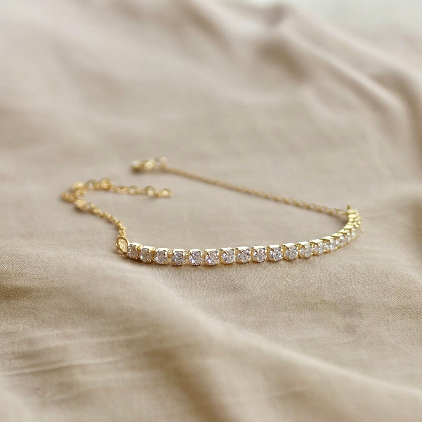 Dainty Cubic Zirconia Tennis Bracelet | CZ Diamond Tennis Bracelet, Delicate Gold Chain Bracelet, Gift for Her