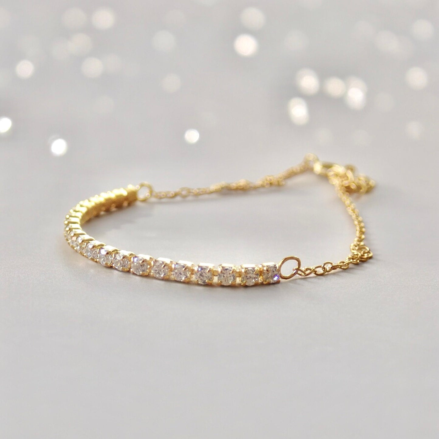 Dainty Cubic Zirconia Tennis Bracelet | CZ Diamond Tennis Bracelet, Delicate Gold Chain Bracelet, Gift for Her
