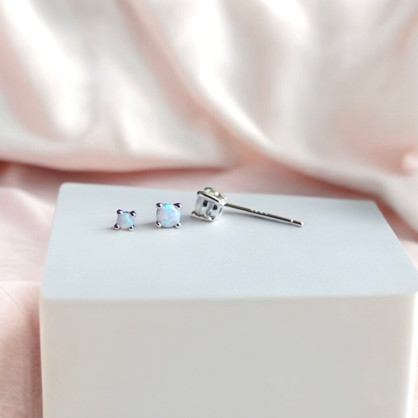 Tiny Genuine Opal Stud Earrings – Prong Set in 18k Gold Vermeil or Sterling Silver, Available in 2mm–4mm Sizes