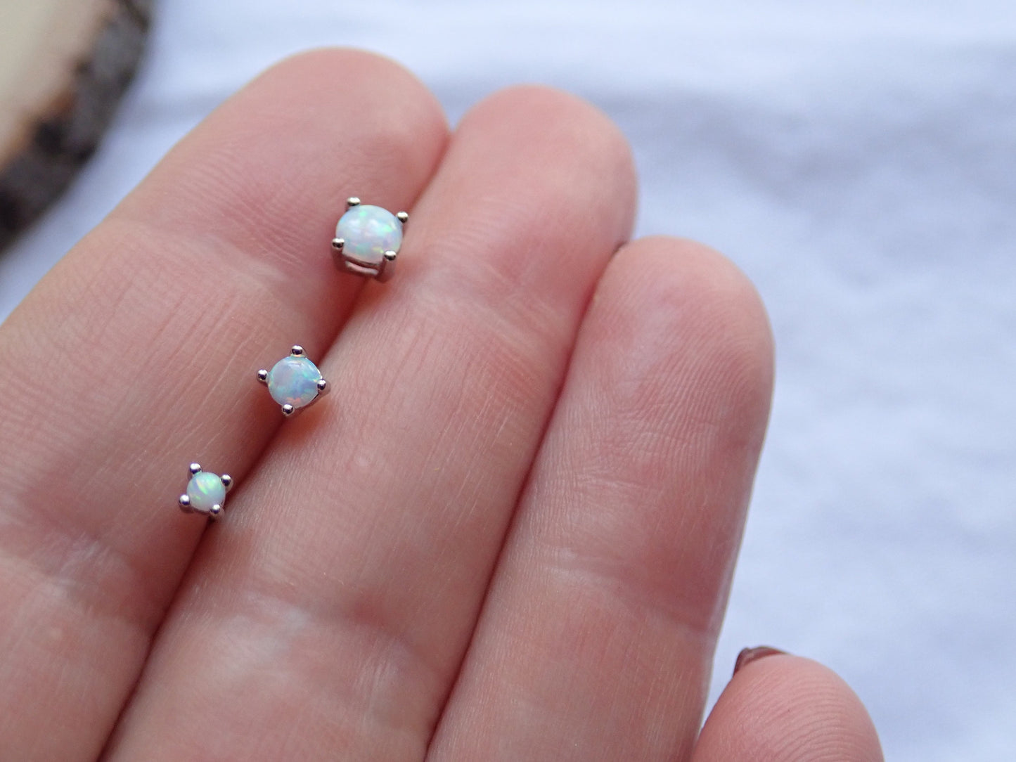 Tiny Genuine Opal Stud Earrings – Prong Set in 18k Gold Vermeil or Sterling Silver, Available in 2mm–4mm Sizes