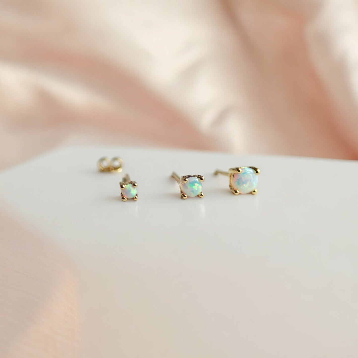 Tiny Genuine Opal Stud Earrings – Prong Set in 18k Gold Vermeil or Sterling Silver, Available in 2mm–4mm Sizes