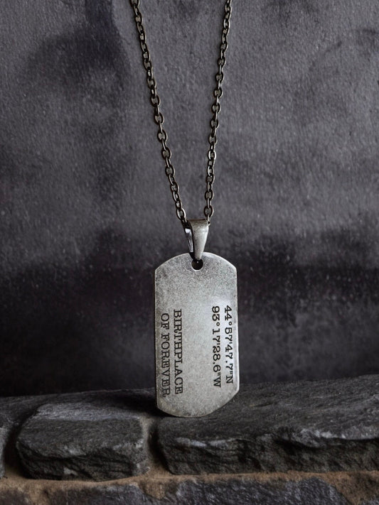 Personalized Engraved Dog Tag Coordinates Necklace for Men - Stainless Steel No Tarnish Waterproof- Personalized